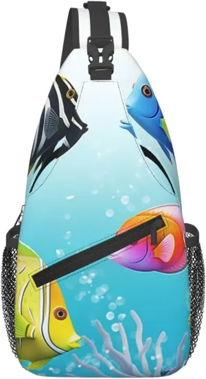 Cross Chest Bag Sling Backpack Ocean Tropical Fish Sling Bag Crossbody Shoulder Bag Travel Hiking Daypack