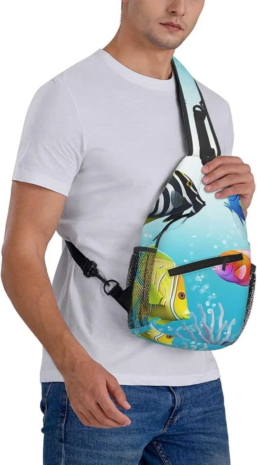 Cross Chest Bag Sling Backpack Ocean Tropical Fish Sling Bag Crossbody Shoulder Bag Travel Hiking Daypack