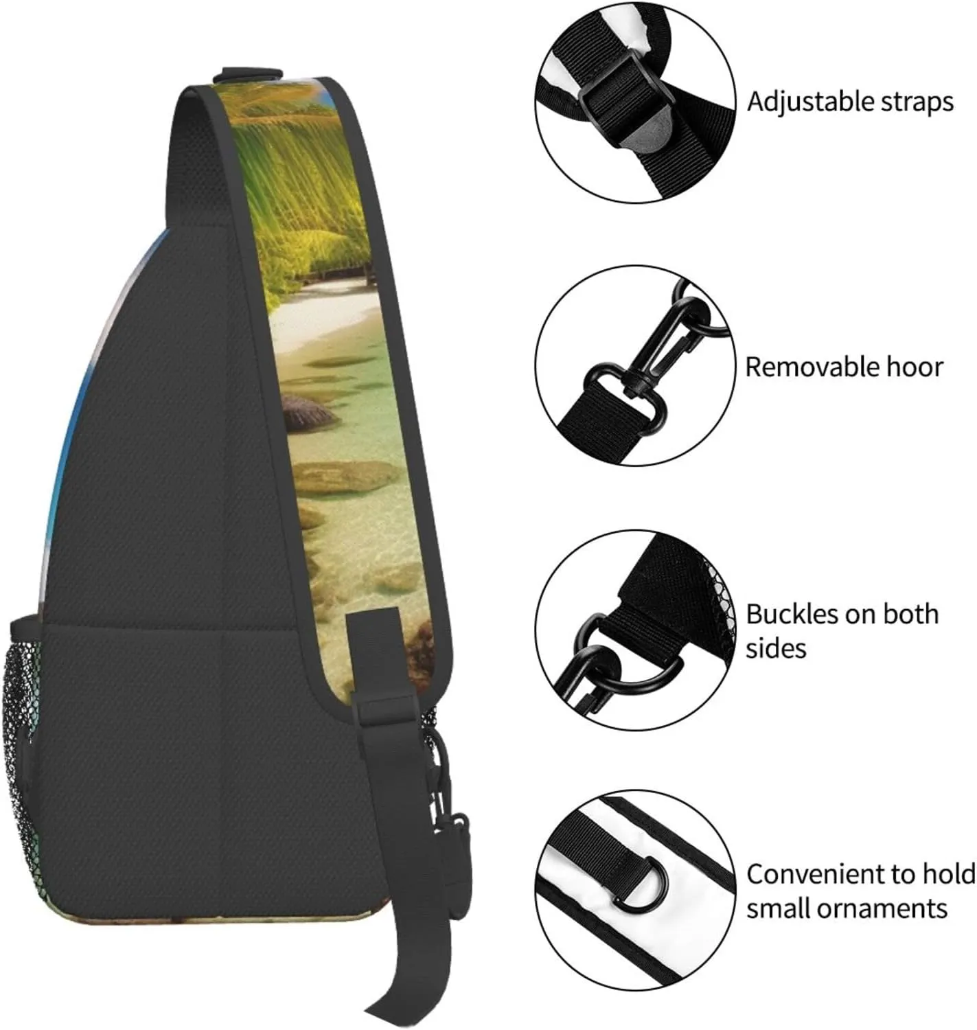 Cross Chest Bag Sling Backpack Turquoise Colored Flowers Sling Bag Crossbody Shoulder Bag Travel Hiking Daypack