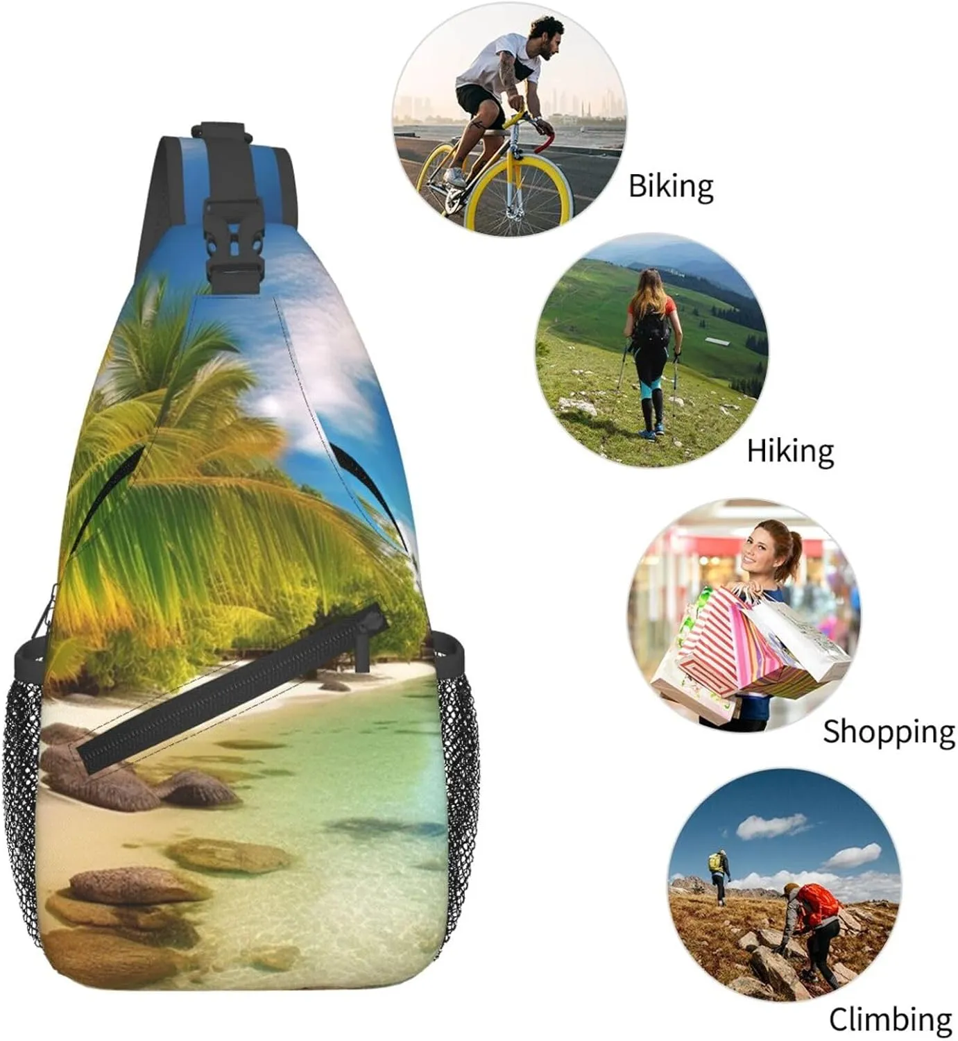 Cross Chest Bag Sling Backpack Turquoise Colored Flowers Sling Bag Crossbody Shoulder Bag Travel Hiking Daypack