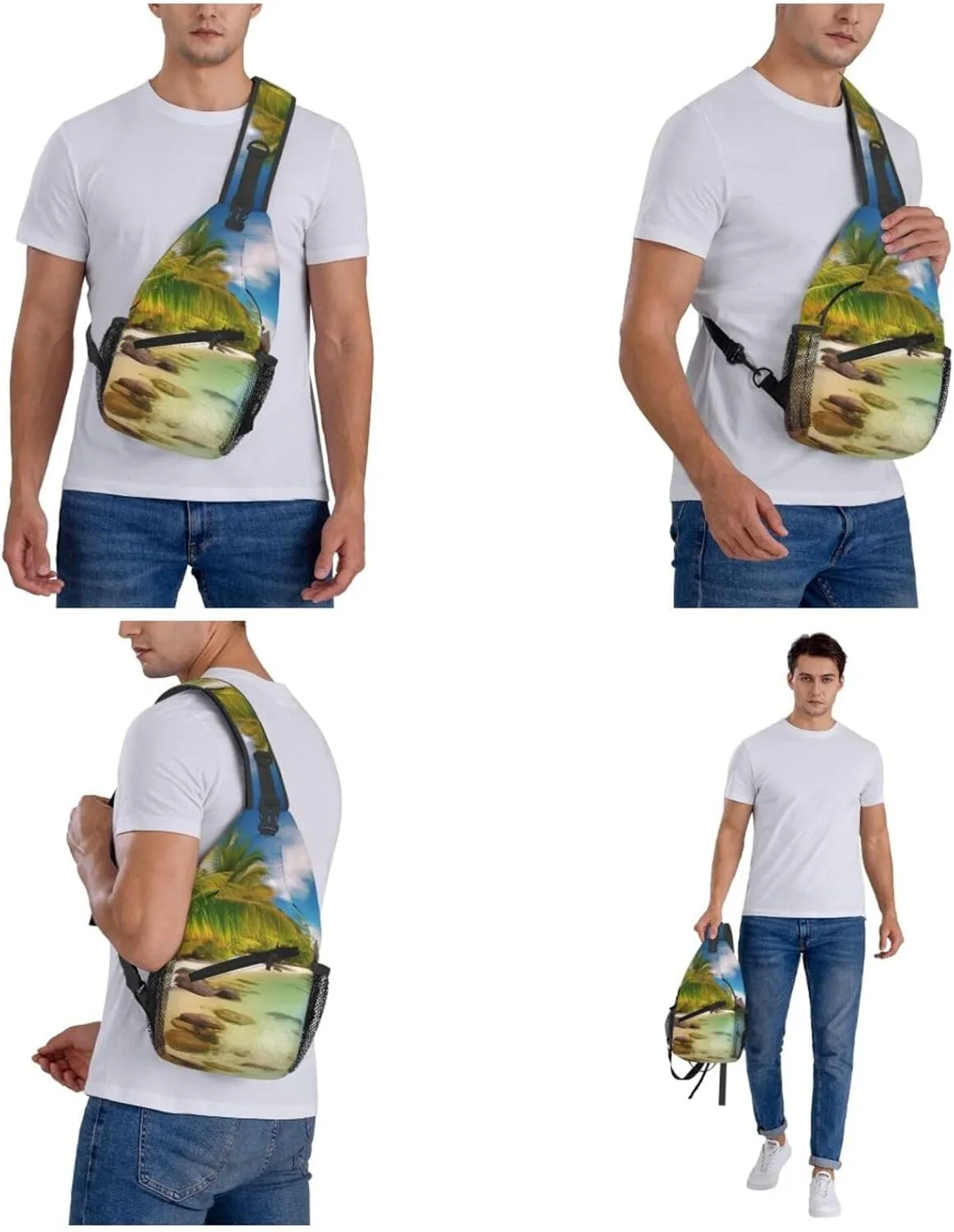 Cross Chest Bag Sling Backpack Turquoise Colored Flowers Sling Bag Crossbody Shoulder Bag Travel Hiking Daypack