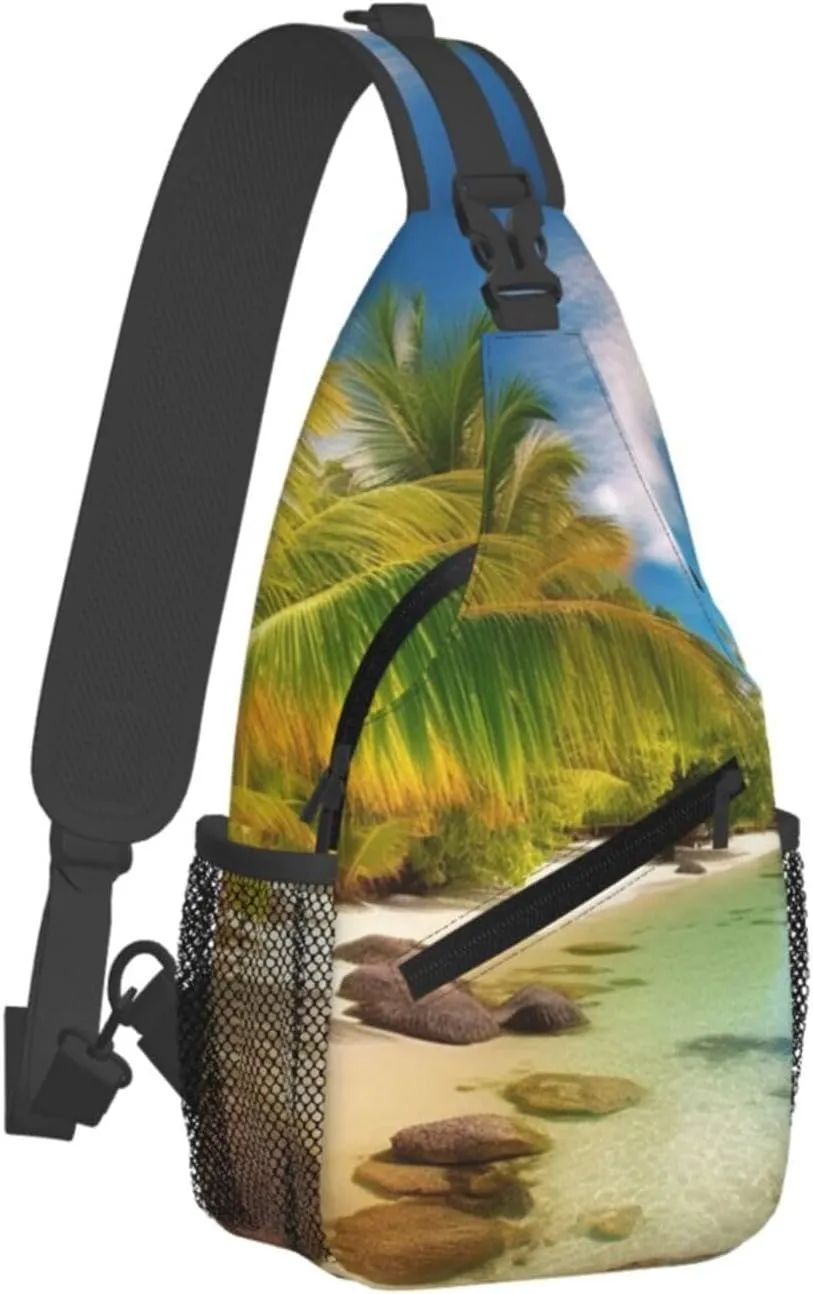 Cross Chest Bag Sling Backpack Turquoise Colored Flowers Sling Bag Crossbody Shoulder Bag Travel Hiking Daypack