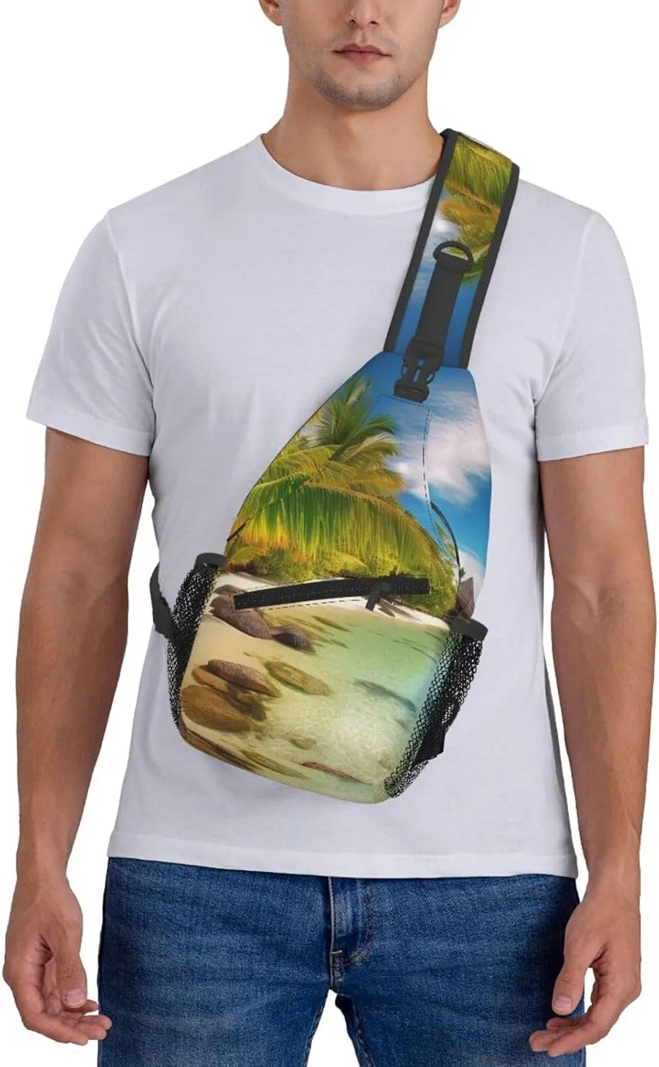 Cross Chest Bag Sling Backpack Turquoise Colored Flowers Sling Bag Crossbody Shoulder Bag Travel Hiking Daypack