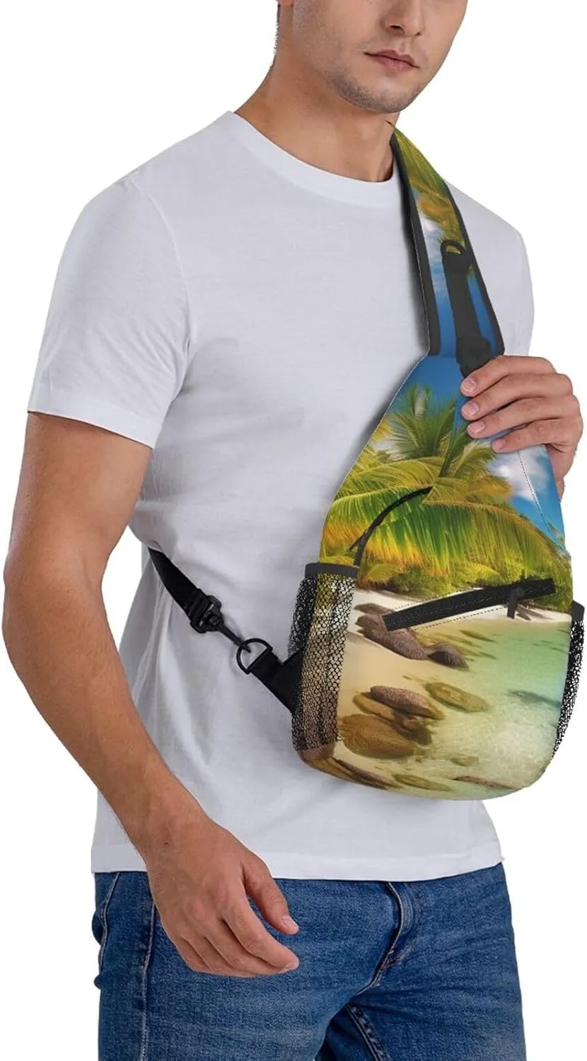 Cross Chest Bag Sling Backpack Turquoise Colored Flowers Sling Bag Crossbody Shoulder Bag Travel Hiking Daypack