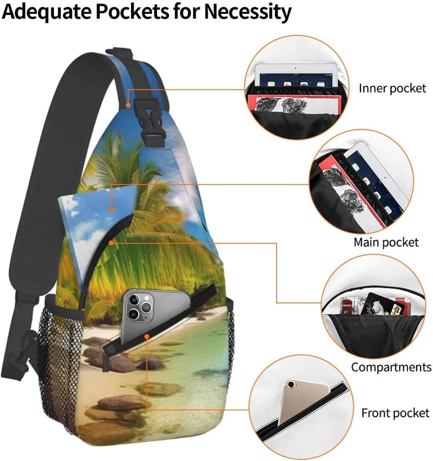 Cross Chest Bag Sling Backpack Turquoise Colored Flowers Sling Bag Crossbody Shoulder Bag Travel Hiking Daypack