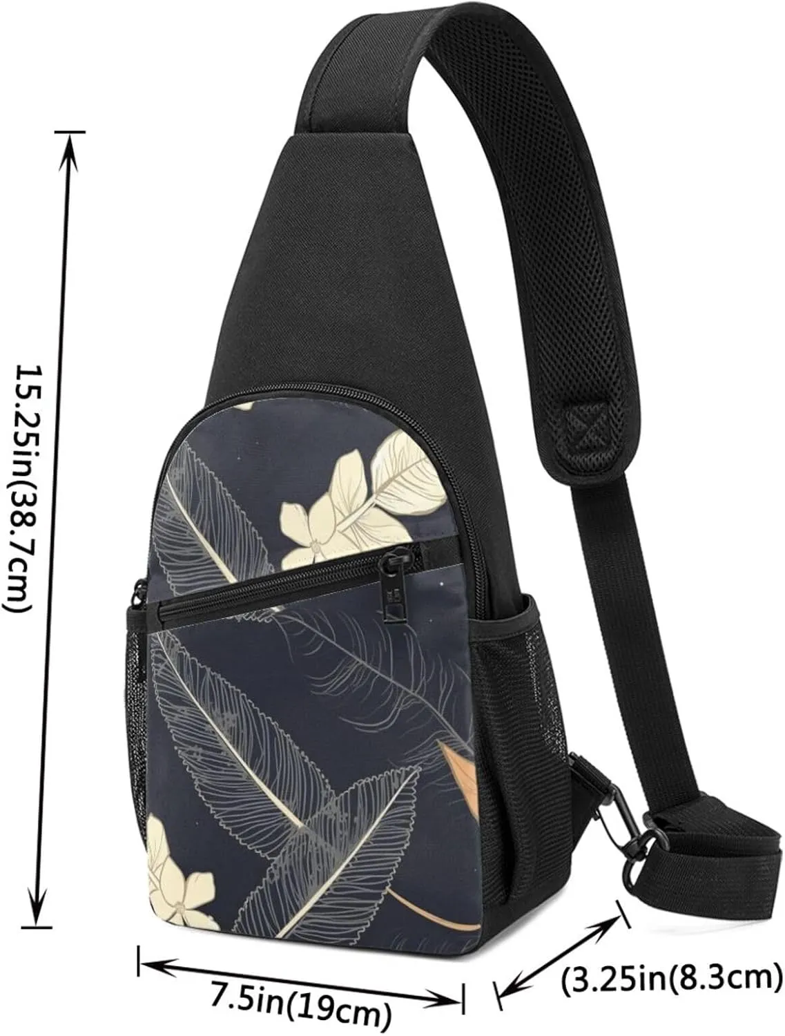 Crossbody Sling Backpack Sling Bag for Men Women Cross Chest Bag Shoulder Bag Elegant leaves Travel Hiking Daypack