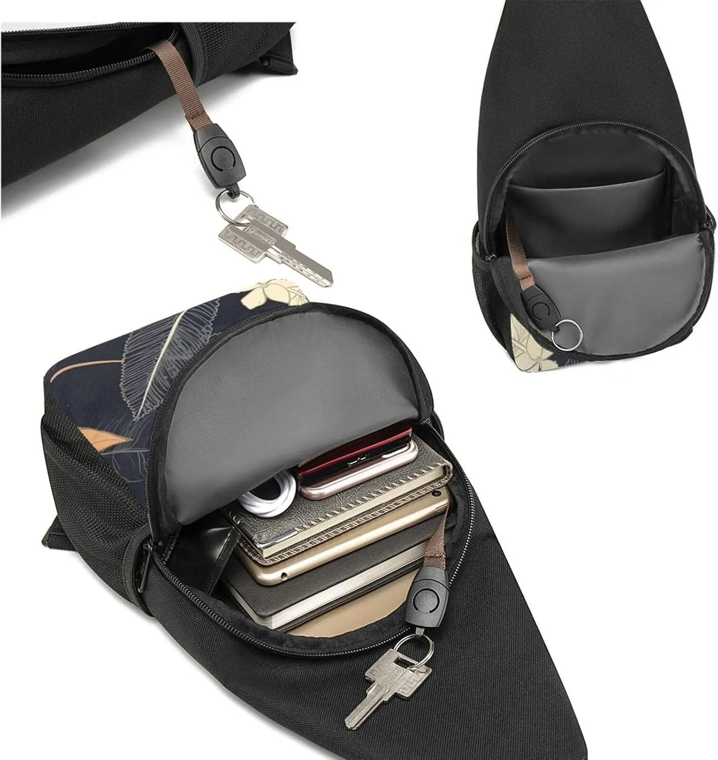 Crossbody Sling Backpack Sling Bag for Men Women Cross Chest Bag Shoulder Bag Elegant leaves Travel Hiking Daypack