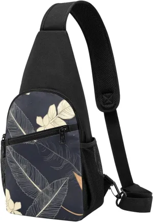 Crossbody Sling Backpack Sling Bag for Men Women Cross Chest Bag Shoulder Bag Elegant leaves Travel Hiking Daypack