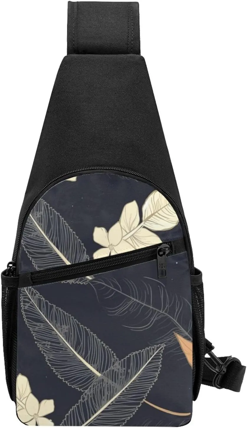 Crossbody Sling Backpack Sling Bag for Men Women Cross Chest Bag Shoulder Bag Elegant leaves Travel Hiking Daypack