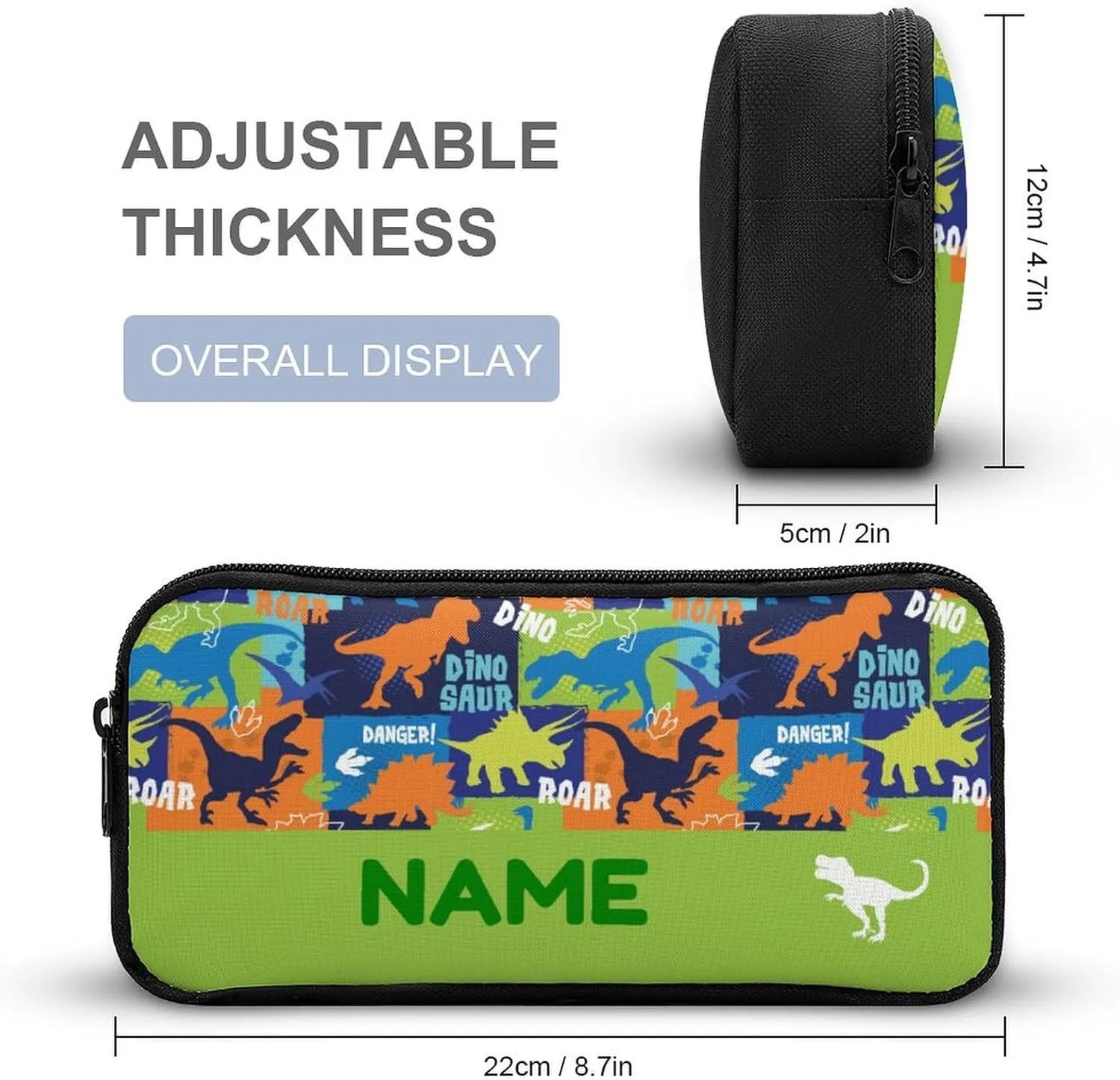 Custom 3Pcs Backpack Set with Lunch Bag Pencil Case Add Your Name Personalized School Book Bags Customization Colorful Dinosaur Roar Backpack for Girls Boys Teens