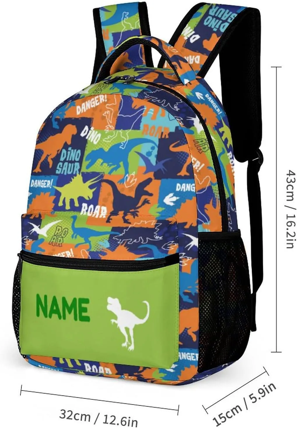 Custom 3Pcs Backpack Set with Lunch Bag Pencil Case Add Your Name Personalized School Book Bags Customization Colorful Dinosaur Roar Backpack for Girls Boys Teens