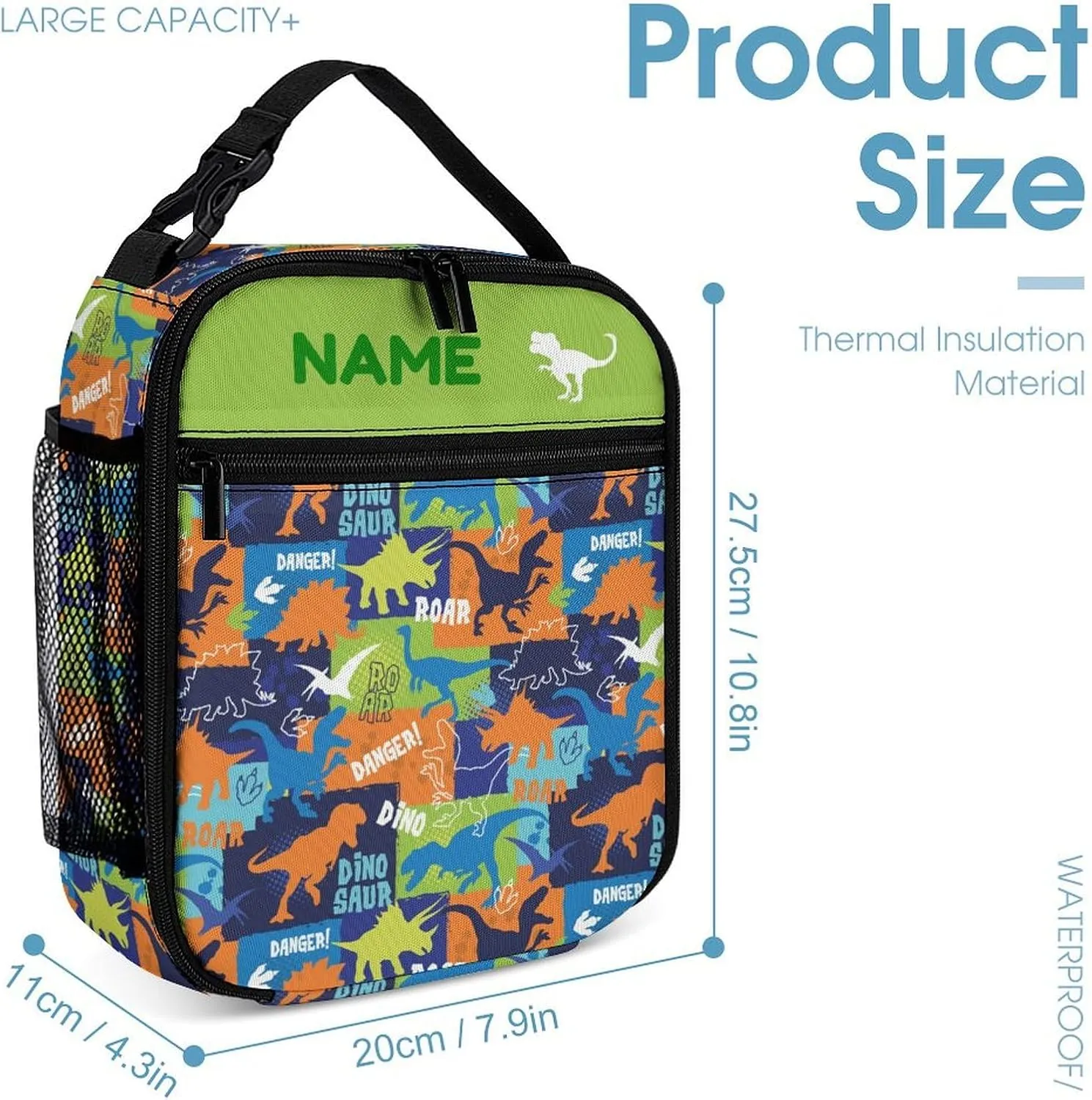 Custom 3Pcs Backpack Set with Lunch Bag Pencil Case Add Your Name Personalized School Book Bags Customization Colorful Dinosaur Roar Backpack for Girls Boys Teens