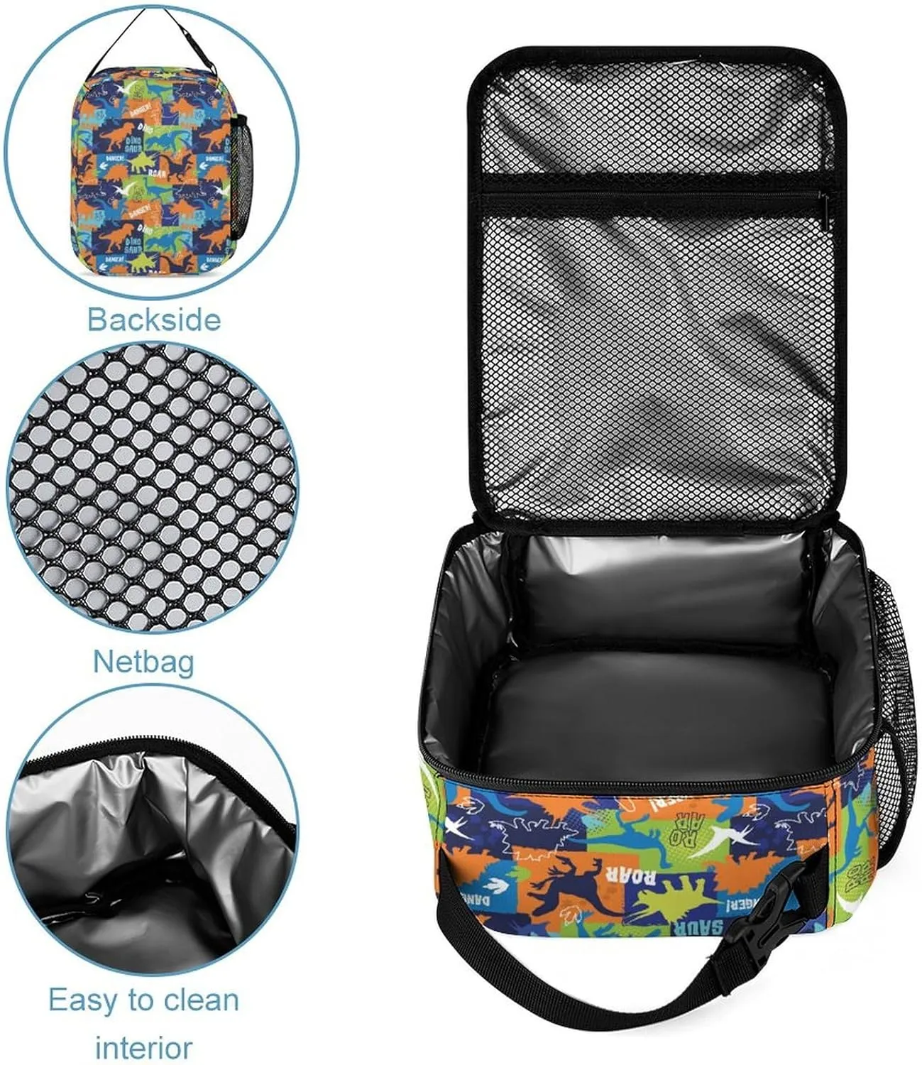 Custom 3Pcs Backpack Set with Lunch Bag Pencil Case Add Your Name Personalized School Book Bags Customization Colorful Dinosaur Roar Backpack for Girls Boys Teens