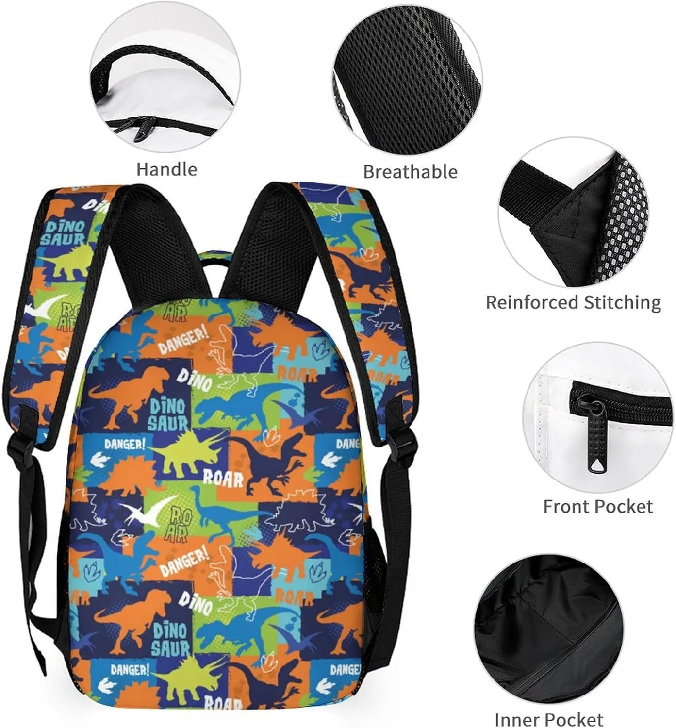 Custom 3Pcs Backpack Set with Lunch Bag Pencil Case Add Your Name Personalized School Book Bags Customization Colorful Dinosaur Roar Backpack for Girls Boys Teens