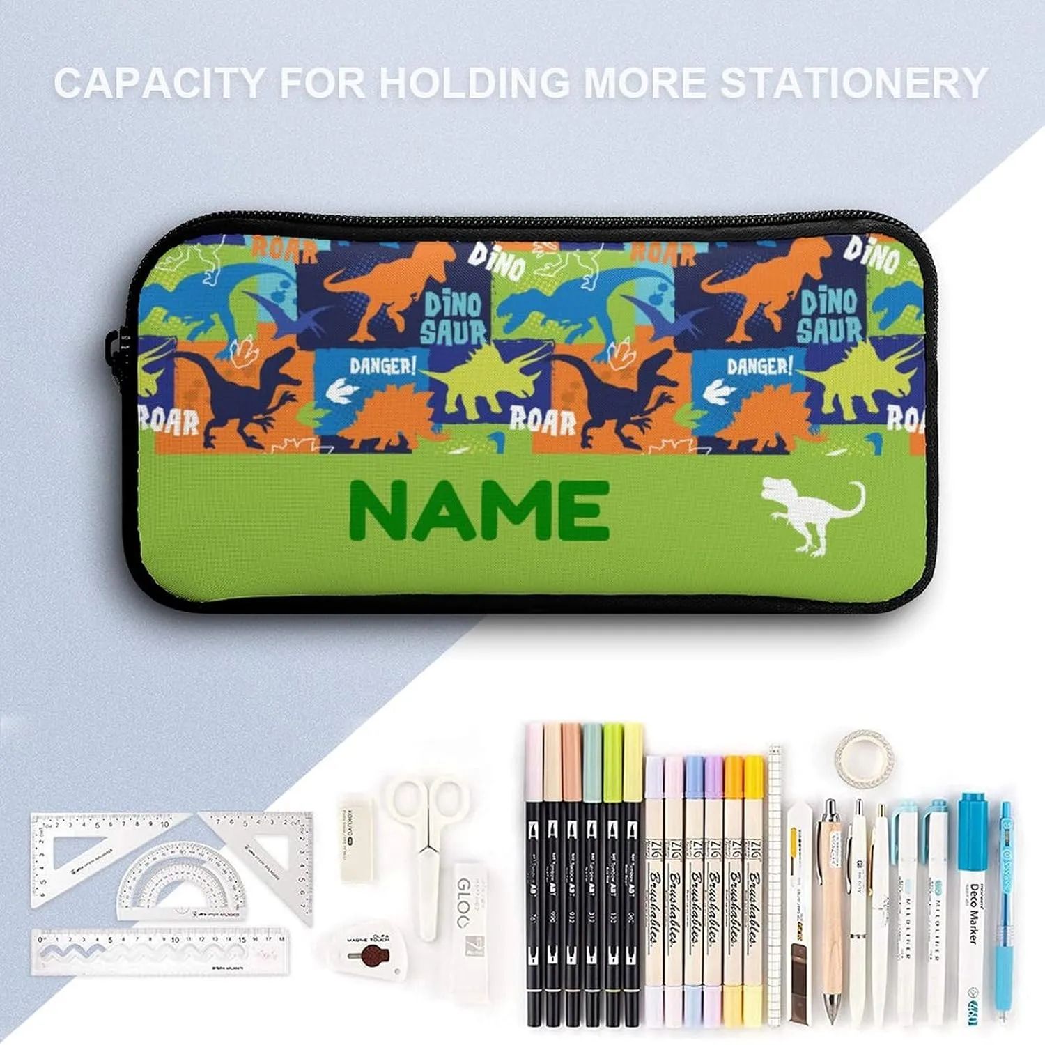Custom 3Pcs Backpack Set with Lunch Bag Pencil Case Add Your Name Personalized School Book Bags Customization Colorful Dinosaur Roar Backpack for Girls Boys Teens