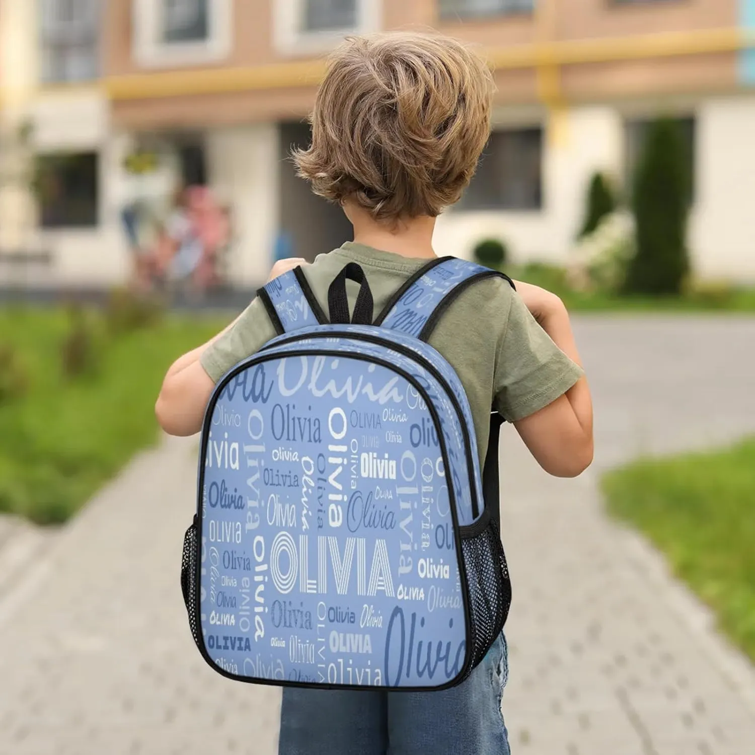 Custom Backpack Bag for Women Men, Waterproof Personalized Casual Backpacks with Name, Blue Background Custom Daypack with Adjustable Shoulder Straps