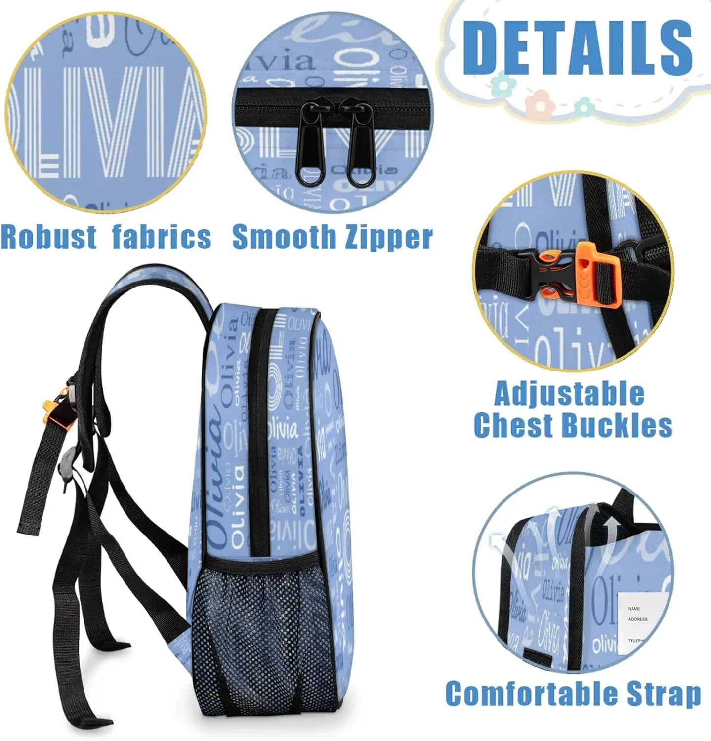 Custom Backpack Bag for Women Men, Waterproof Personalized Casual Backpacks with Name, Blue Background Custom Daypack with Adjustable Shoulder Straps