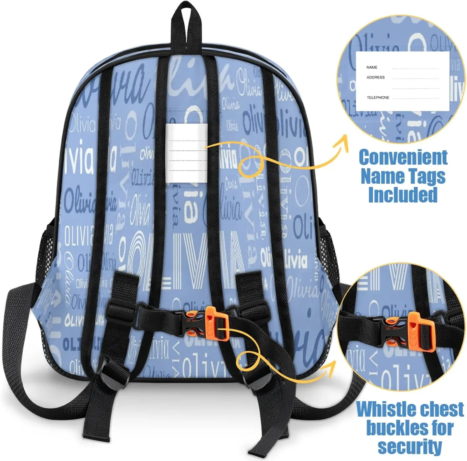 Custom Backpack Bag for Women Men, Waterproof Personalized Casual Backpacks with Name, Blue Background Custom Daypack with Adjustable Shoulder Straps