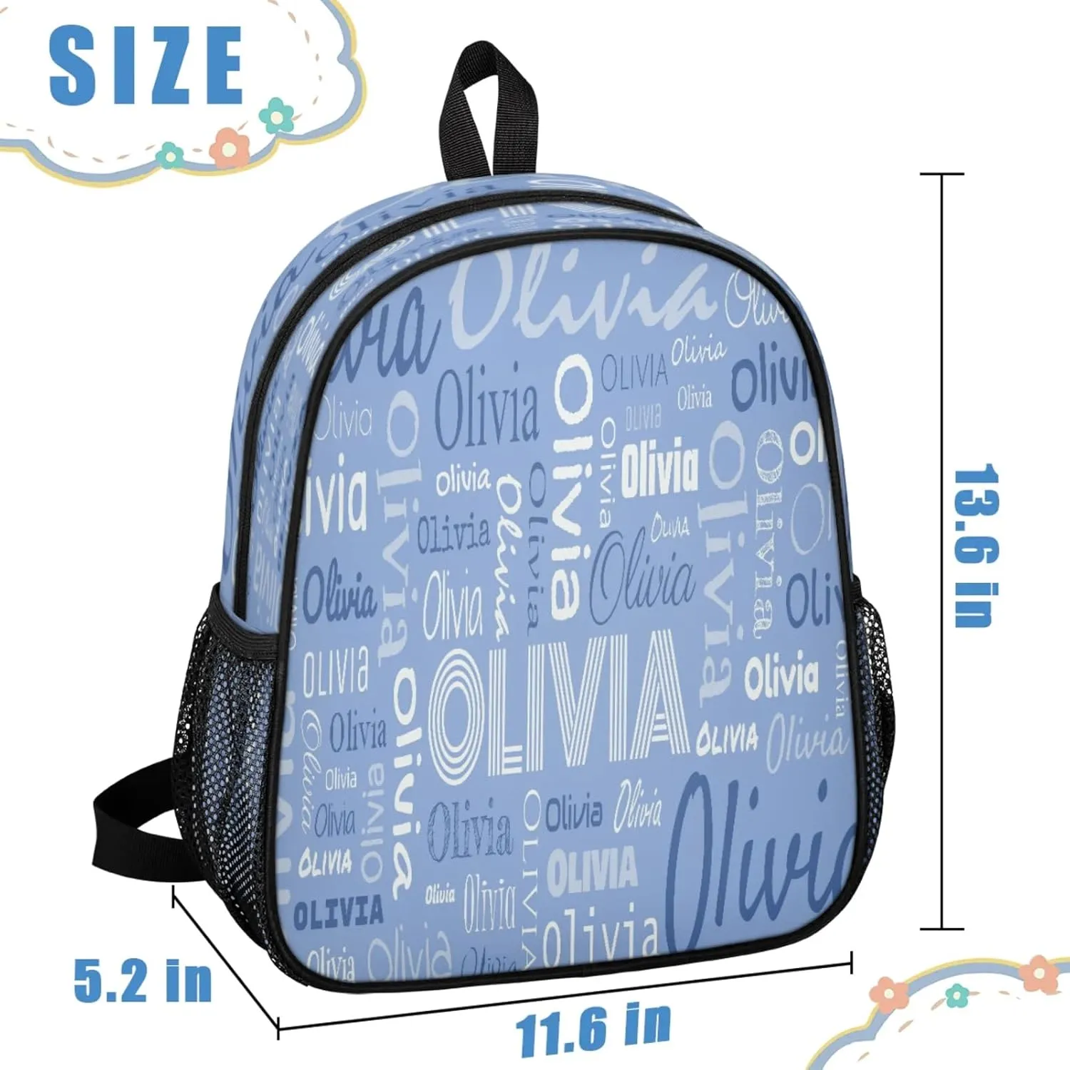 Custom Backpack Bag for Women Men, Waterproof Personalized Casual Backpacks with Name, Blue Background Custom Daypack with Adjustable Shoulder Straps
