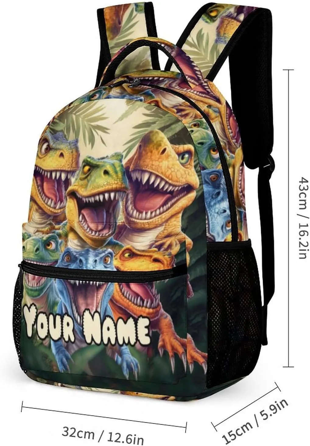 Custom Dinosaur Backpack with Lunch Box & Pencil Case, 16 Inch Cute Jurassic Dinosaurs Themed Bookbag, Adjustable Lightweight Large Capacity, Colorful Daily Casual Backpacks Set with Lunch Bag