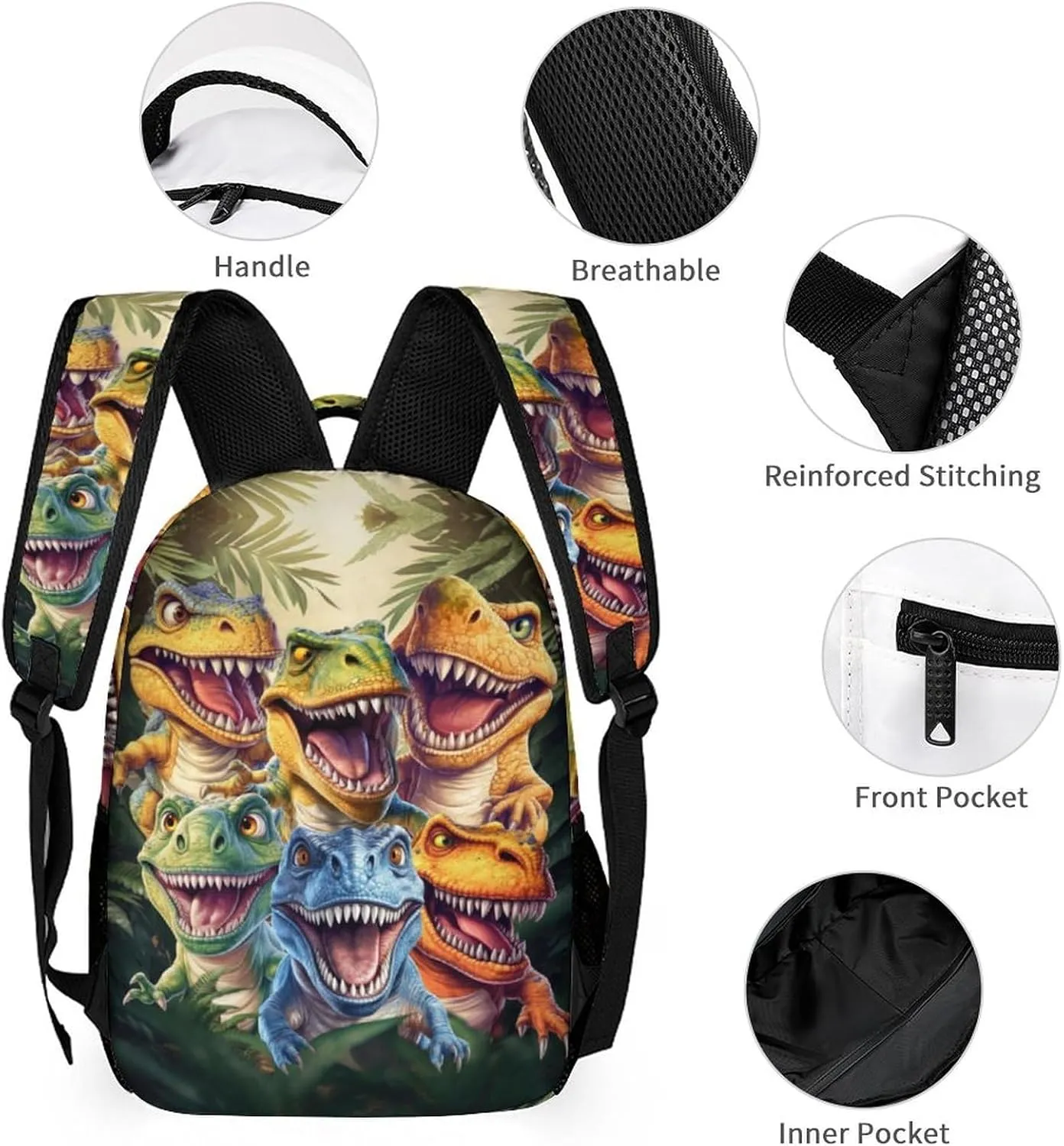 Custom Dinosaur Backpack with Lunch Box & Pencil Case, 16 Inch Cute Jurassic Dinosaurs Themed Bookbag, Adjustable Lightweight Large Capacity, Colorful Daily Casual Backpacks Set with Lunch Bag