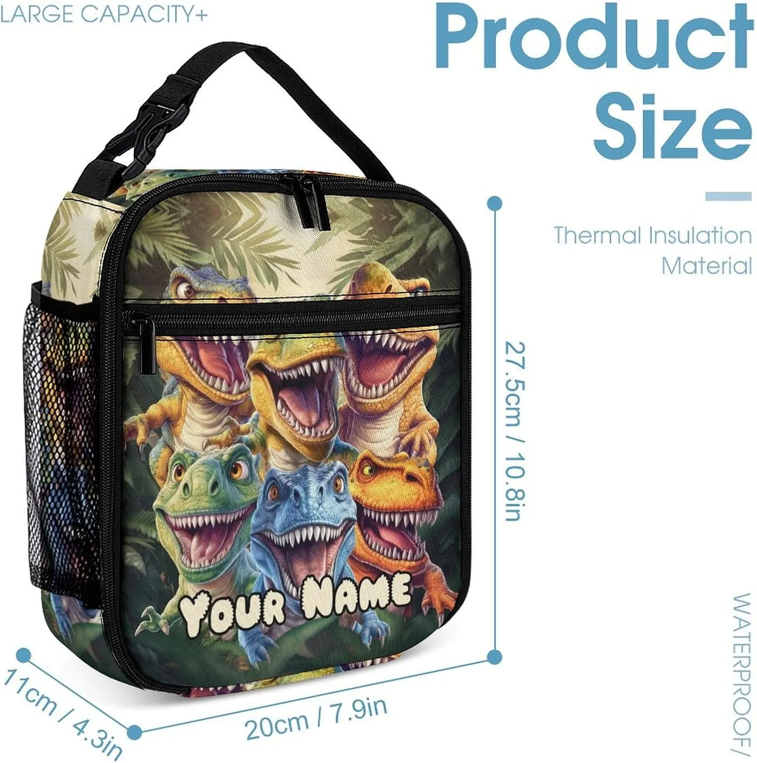 Custom Dinosaur Backpack with Lunch Box & Pencil Case, 16 Inch Cute Jurassic Dinosaurs Themed Bookbag, Adjustable Lightweight Large Capacity, Colorful Daily Casual Backpacks Set with Lunch Bag