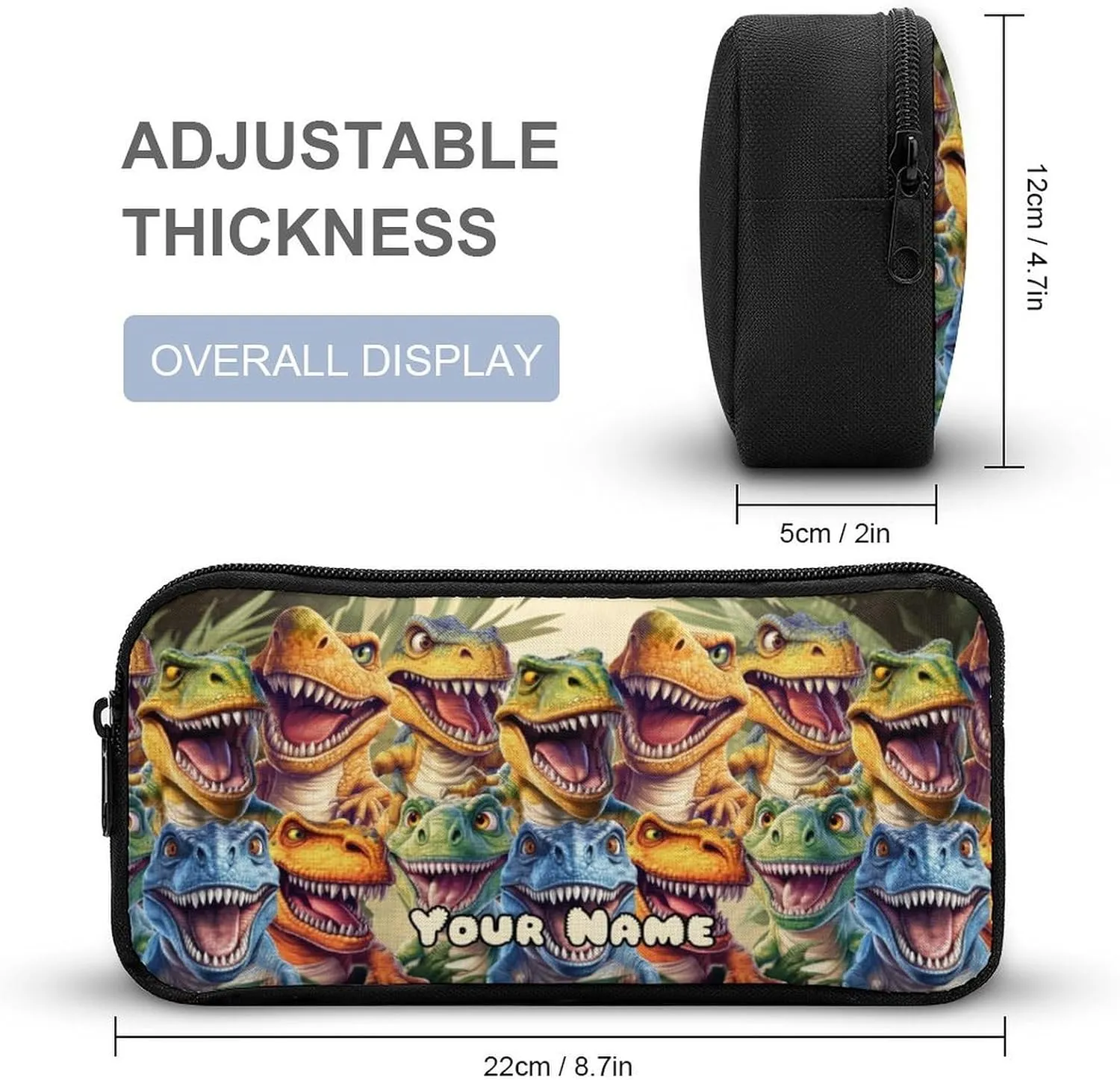 Custom Dinosaur Backpack with Lunch Box & Pencil Case, 16 Inch Cute Jurassic Dinosaurs Themed Bookbag, Adjustable Lightweight Large Capacity, Colorful Daily Casual Backpacks Set with Lunch Bag