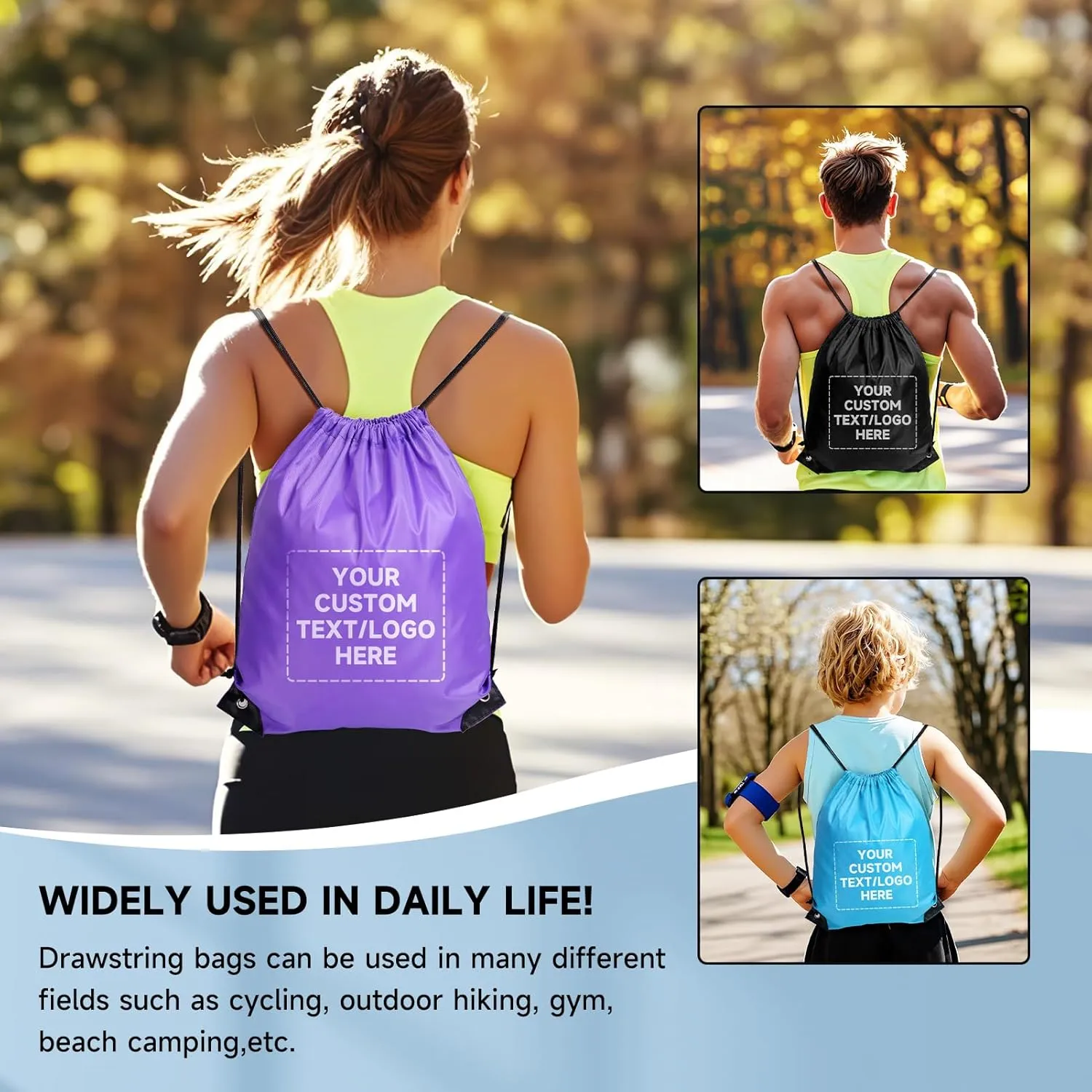 Custom Drawstring Bags With Logo, 50 Pack Personalized Text Drawstring Backpack Bulk Great for Travelling, Gym and for Everyday Use (Deep Blue)