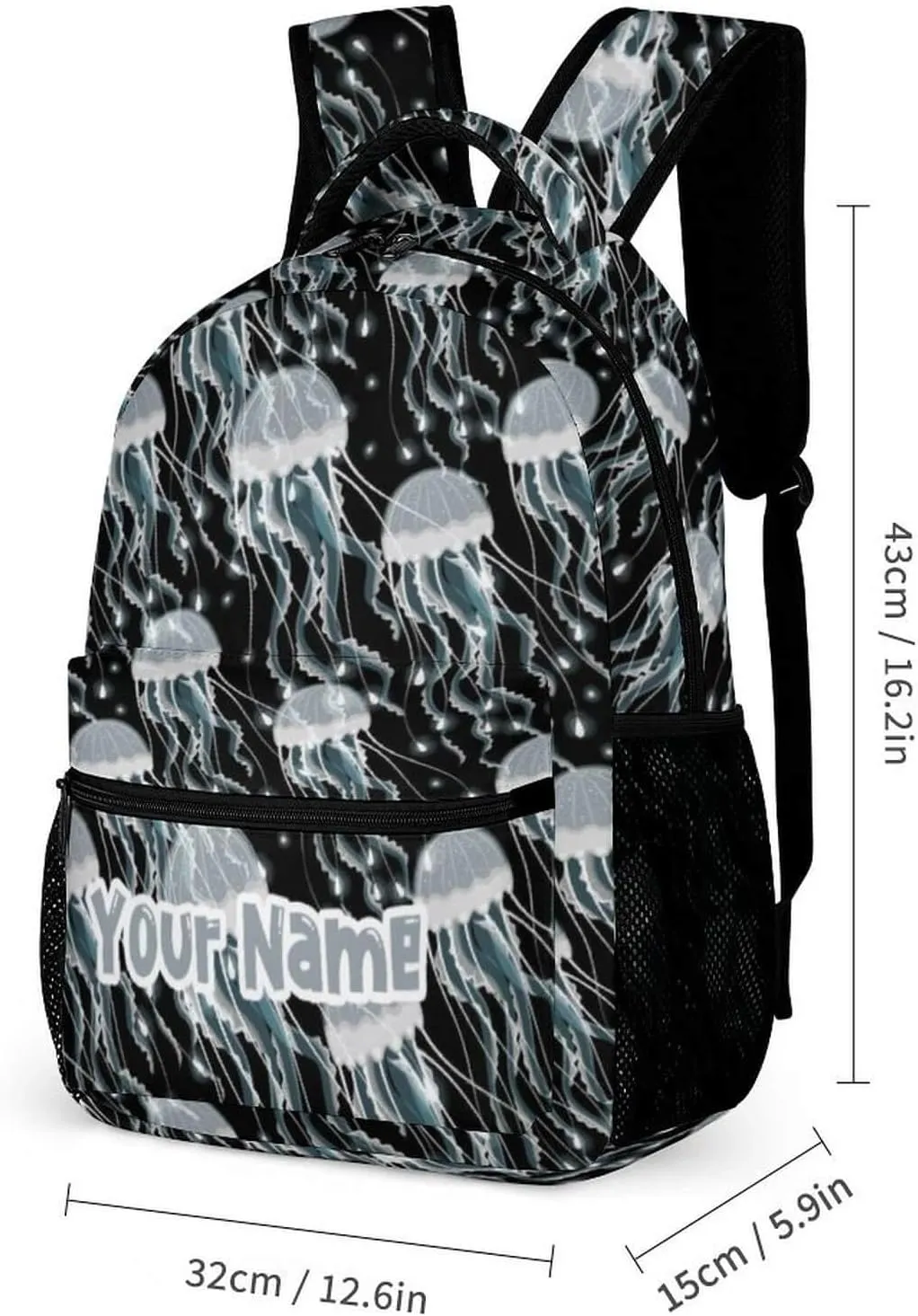Custom Jellyfish Backpack with Lunch Box & Pencil Case, 16 Inch Cute Jellyfishes Themed Bookbag, Adjustable Lightweight Large Capacity, Daily Casual Backpacks Set for Kids Girls Boys School