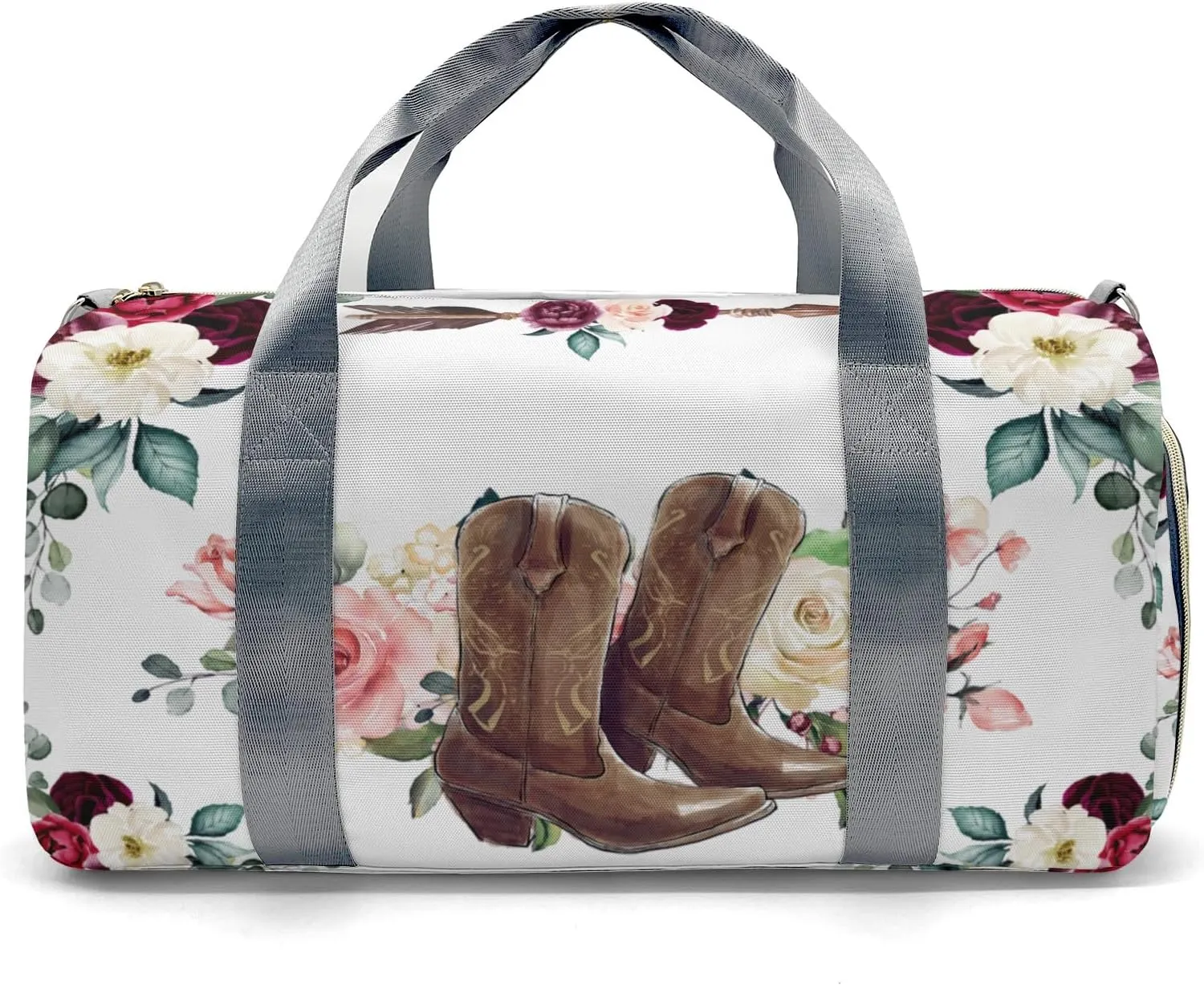 Custom Kids Duffel Overnight Dance Bag for Girls,Retro Cowboy Boot Flower Personalized Dance Duffle Bag for Women Girls Customized Kids Gifts