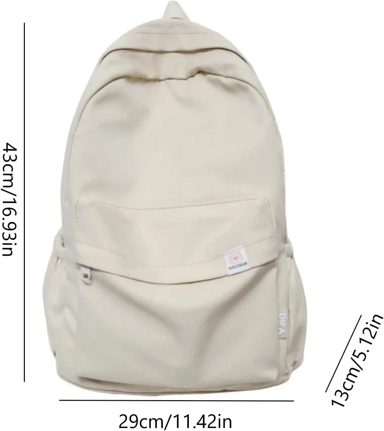 Cute Aesthetic Backpack for Women Large Capacity Nylon Lightweight Solid Color Bookbag Casual Daypack College Travel-White