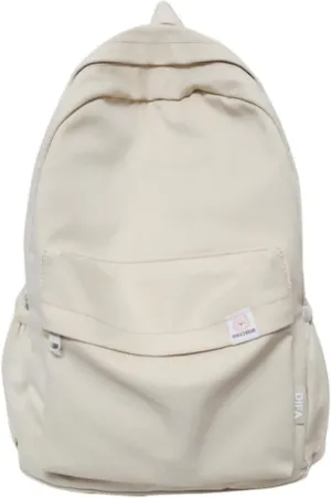 Cute Aesthetic Backpack for Women Large Capacity Nylon Lightweight Solid Color Bookbag Casual Daypack College Travel-White