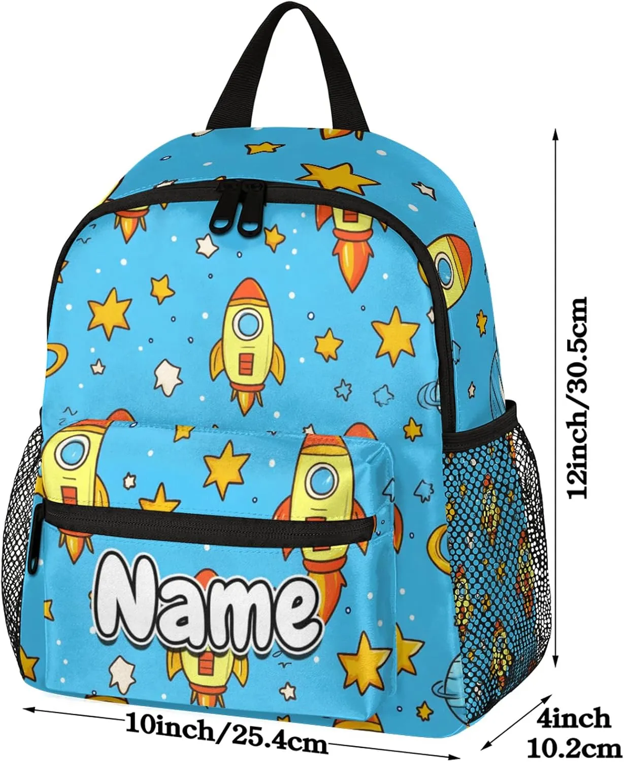 Cute Cartoon Rocket Personalized Backpack Bag with Name Lightweight Custom Shoulder Bags Waterproof Casual Backpacks Travel Laptop Bag for Work Picnic 12in
