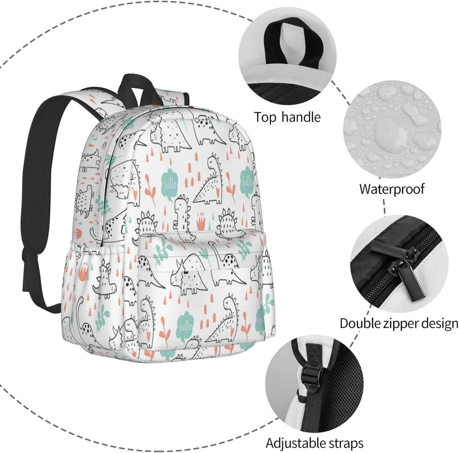 Cute Dinosaurs And Tropic Plants Laptop Backpack Shoulder Bag Laptop Pack Travel Backpacks Commuter Back Pack Casual Daypack Bags With Side Pockets