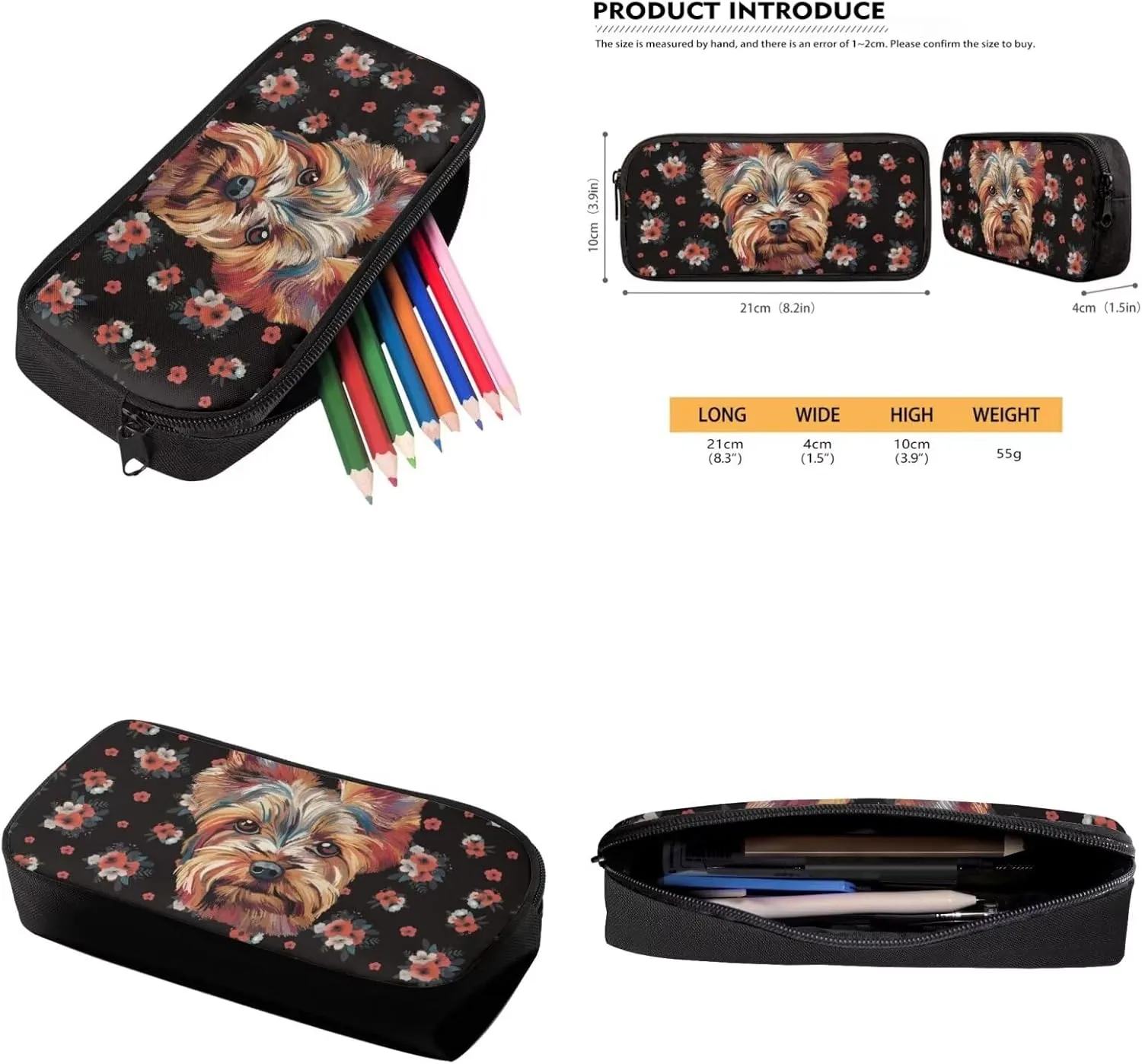 Cute Dog Floral Little Girl Backpack with Adjustable Strap 3Pcs Kids School Backpack Spill Resistant Lunch Handbag Zipper Pencil Case Waterproof Book Shoulder Bag for High School