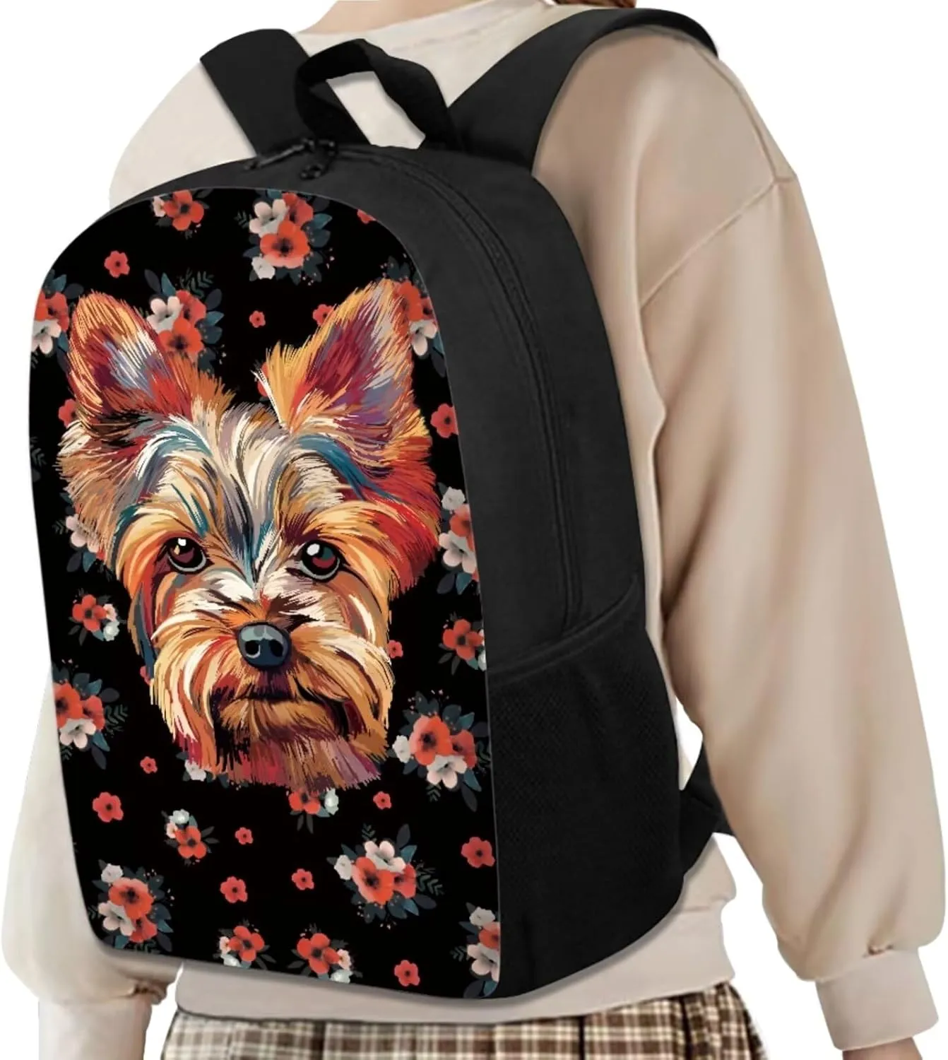 Cute Dog Floral Little Girl Backpack with Adjustable Strap 3Pcs Kids School Backpack Spill Resistant Lunch Handbag Zipper Pencil Case Waterproof Book Shoulder Bag for High School