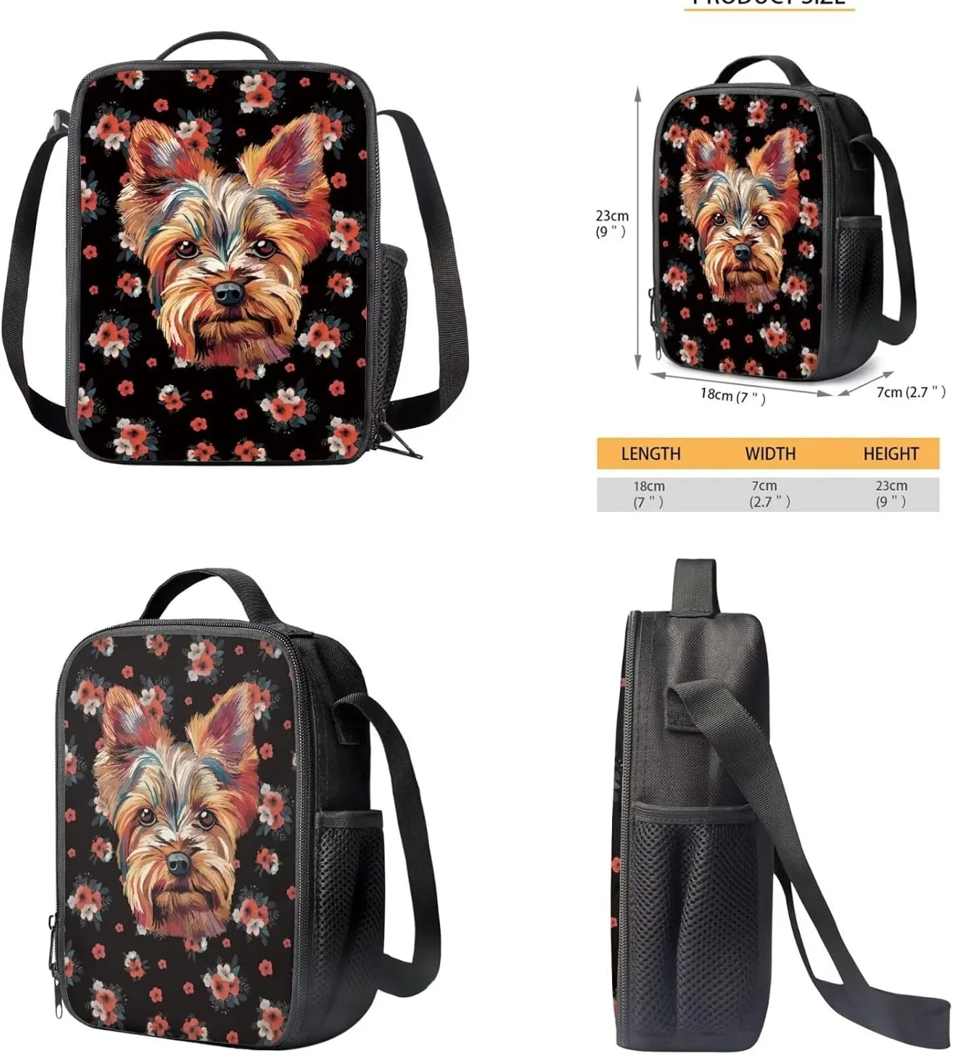 Cute Dog Floral Little Girl Backpack with Adjustable Strap 3Pcs Kids School Backpack Spill Resistant Lunch Handbag Zipper Pencil Case Waterproof Book Shoulder Bag for High School