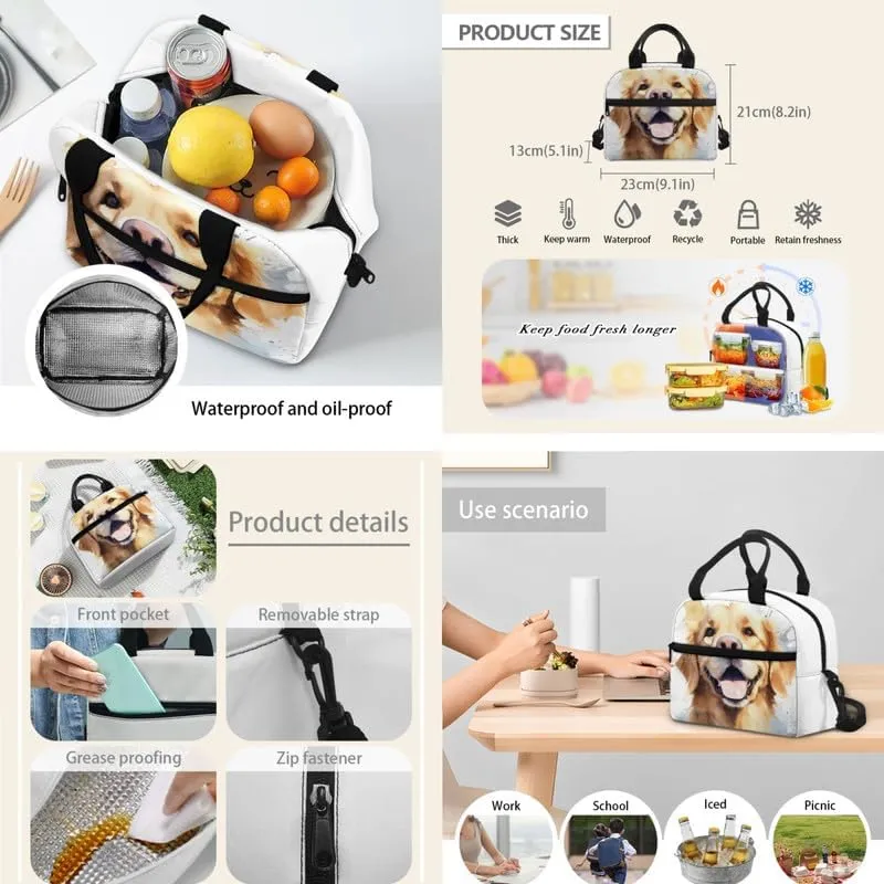 Cute Golden Retriever Dog 3 in 1 Teens School Bag Watercolor Golden Retriever Puppy Casual Backpacks for Student Boys Girls Cute Animal Bookbag Insulated Lunch Bag Pencil Case