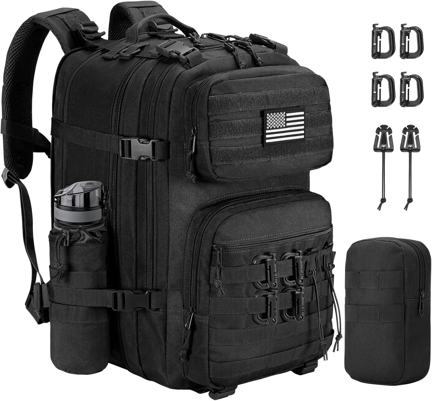CVLIFE 60L-50L Large Tactical Backpack for Men, Heavy Duty Bug out Bag, Expandable Molle Military Backpack, Army Assault Pack, Black