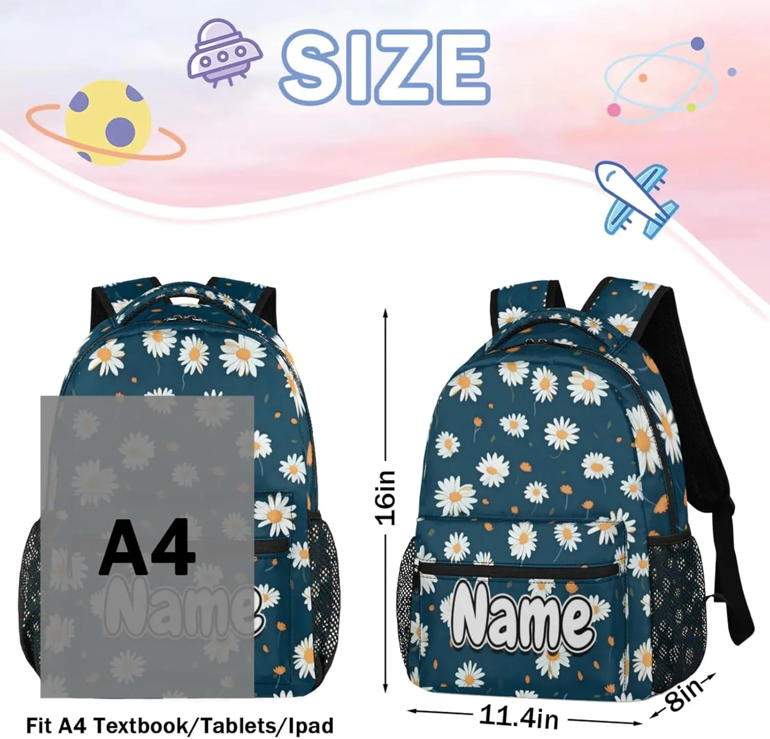 Daisy Flower Print Large Backpack Fashion Travel Backpacks for Business Women Men Casual Laptop Bag Waterproof Lightweight Shoulder Bags 16in