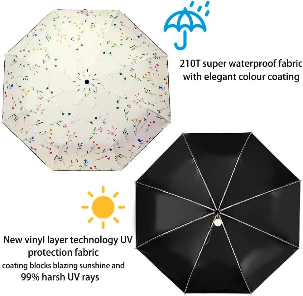 DBA FDJASGY Sun Umbrella Compact Folding Travel Umbrella Auto Open and Close for Windproof, Rainproof & 99.9% UV Protection Parasol with Black Anti-UV Coating