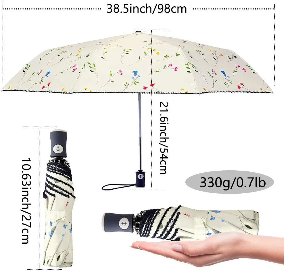 DBA FDJASGY Sun Umbrella Compact Folding Travel Umbrella Auto Open and Close for Windproof, Rainproof & 99.9% UV Protection Parasol with Black Anti-UV Coating