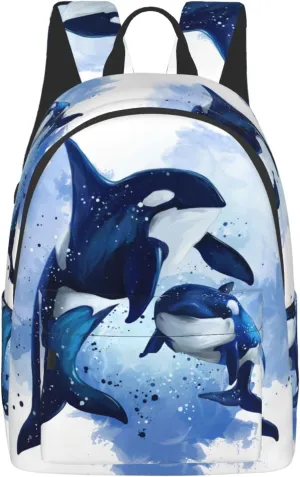 Delerain 16 Inch Backpack Two Killer Whales Laptop Backpack School Bookbag Full Print Shoulder Bag Travel Daypack