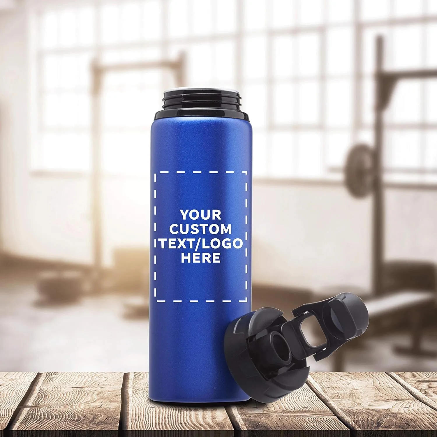 DISCOUNT PROMOS Custom Aluminum Water Bottles with Snap Lids 25 oz. Set of 100, Personalized Bulk Pack - Reusable, Great for Gym, Hiking, Cycling, For School - Blue
