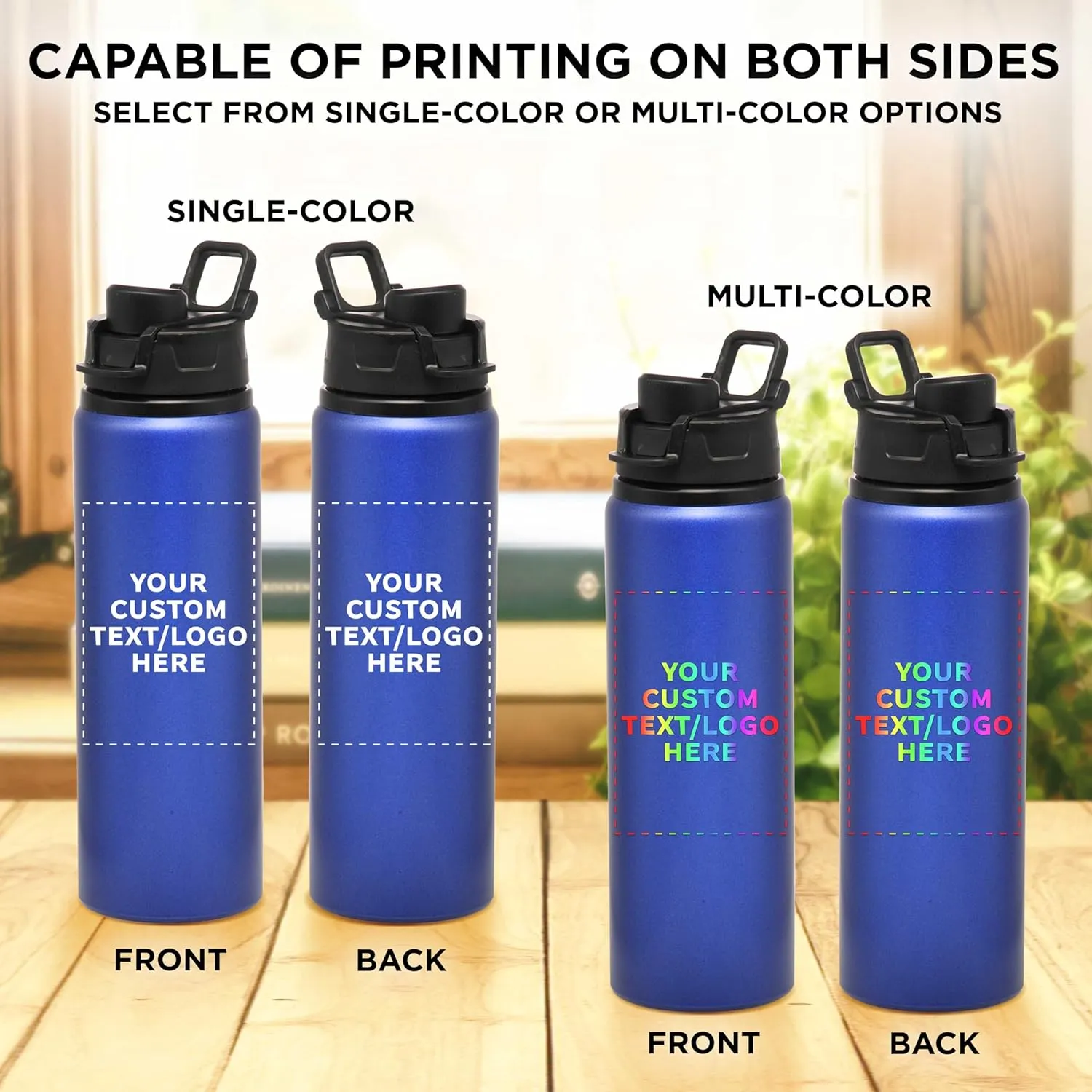 DISCOUNT PROMOS Custom Aluminum Water Bottles with Snap Lids 25 oz. Set of 100, Personalized Bulk Pack - Reusable, Great for Gym, Hiking, Cycling, For School - Blue