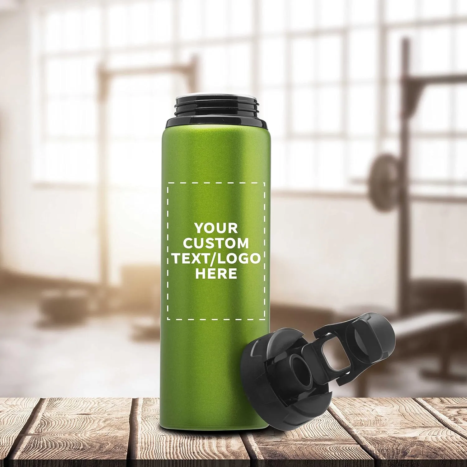 DISCOUNT PROMOS Custom Aluminum Water Bottles with Snap Lids 25 oz. Set of 100, Personalized Bulk Pack - Reusable, Great for Gym, Hiking, Cycling, For School - Green