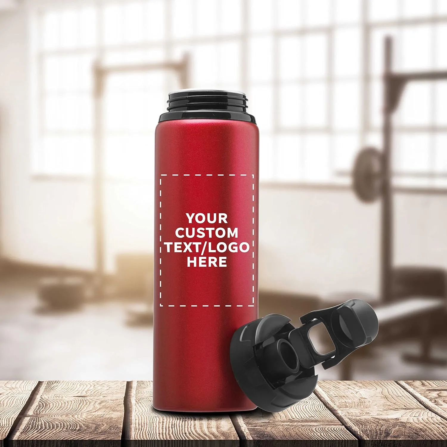 DISCOUNT PROMOS Custom Aluminum Water Bottles with Snap Lids 25 oz. Set of 100, Personalized Bulk Pack - Reusable, Great for Gym, Hiking, Cycling, For School - Red