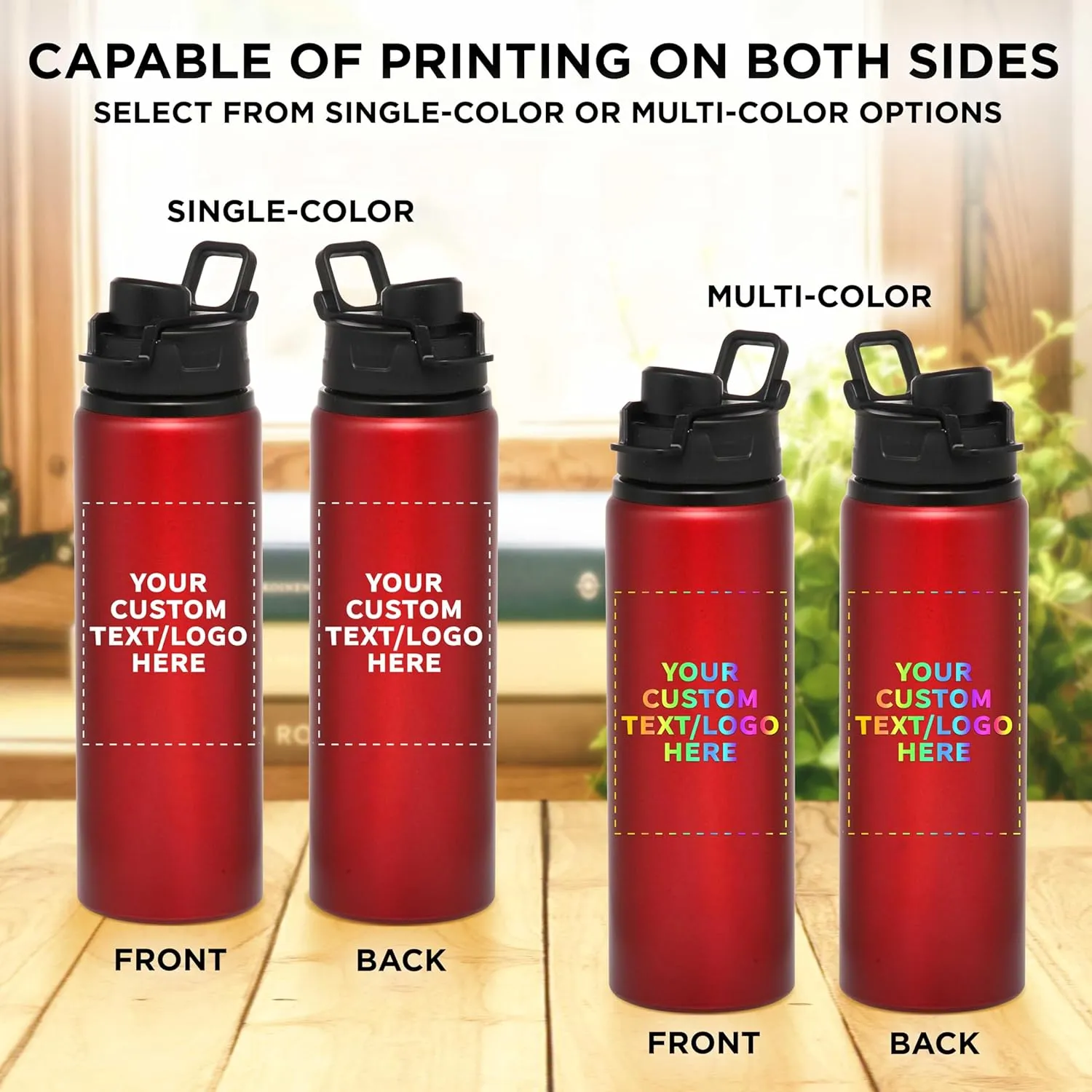 DISCOUNT PROMOS Custom Aluminum Water Bottles with Snap Lids 25 oz. Set of 100, Personalized Bulk Pack - Reusable, Great for Gym, Hiking, Cycling, For School - Red