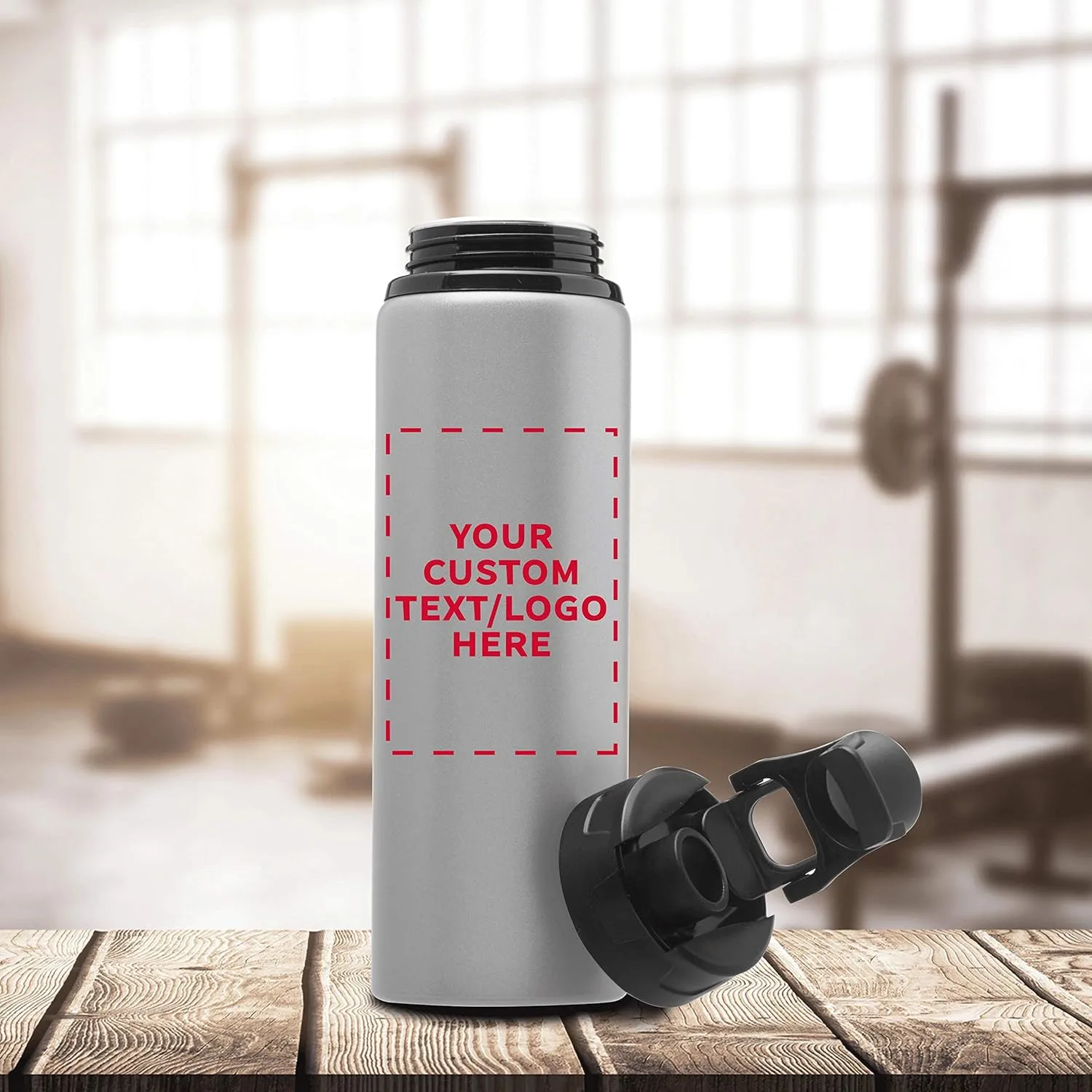DISCOUNT PROMOS Custom Aluminum Water Bottles with Snap Lids 25 oz. Set of 100, Personalized Bulk Pack - Reusable, Great for Gym, Hiking, Cycling, For School - Silver