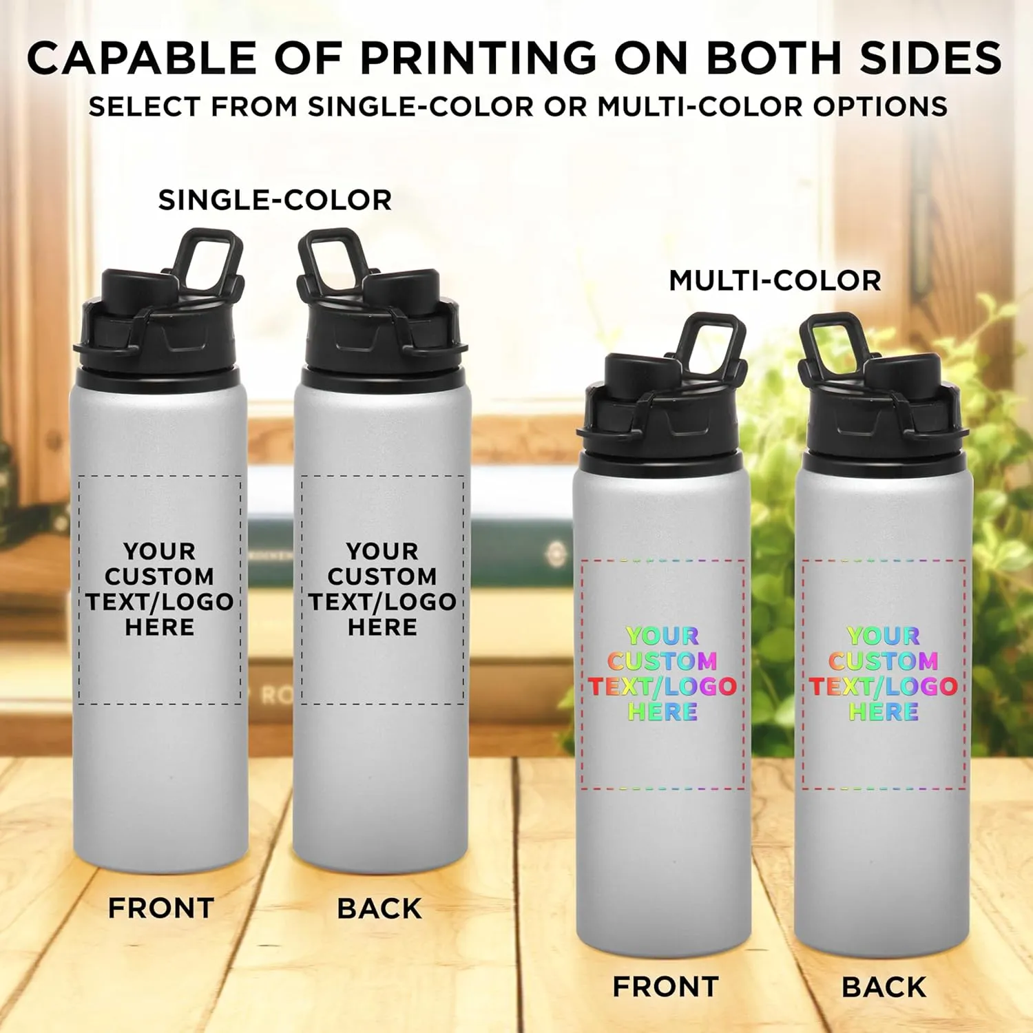 DISCOUNT PROMOS Custom Aluminum Water Bottles with Snap Lids 25 oz. Set of 100, Personalized Bulk Pack - Reusable, Great for Gym, Hiking, Cycling, For School - Silver